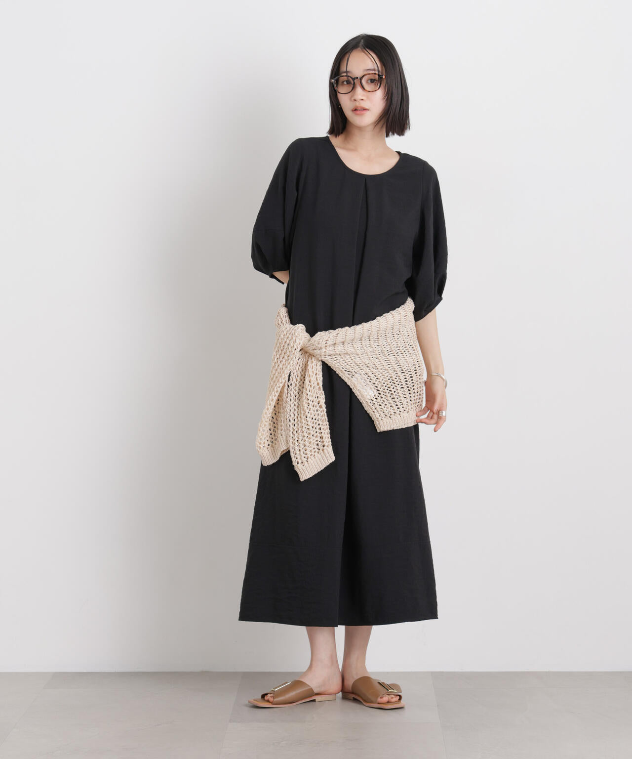 多機能リネンライク前後2wayランタンスリーブワンピース 6736119318