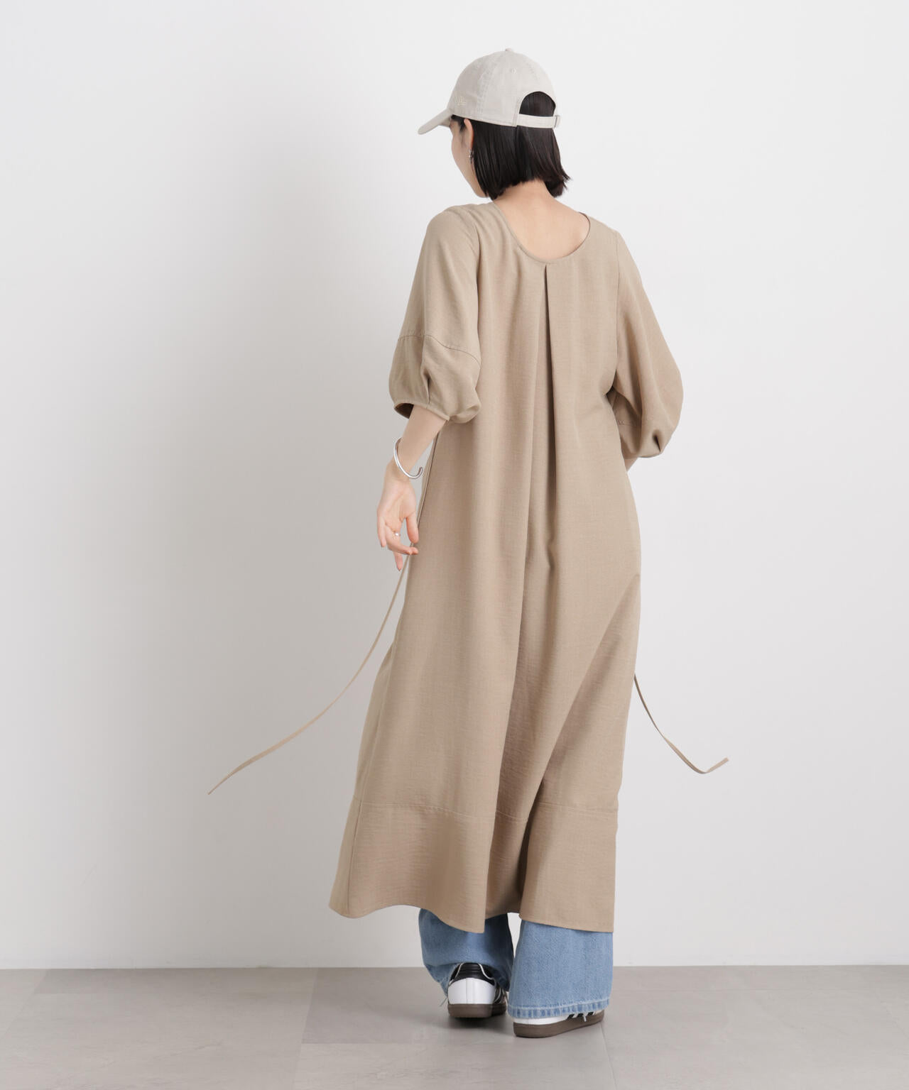 多機能リネンライク前後2wayランタンスリーブワンピース 6736119318