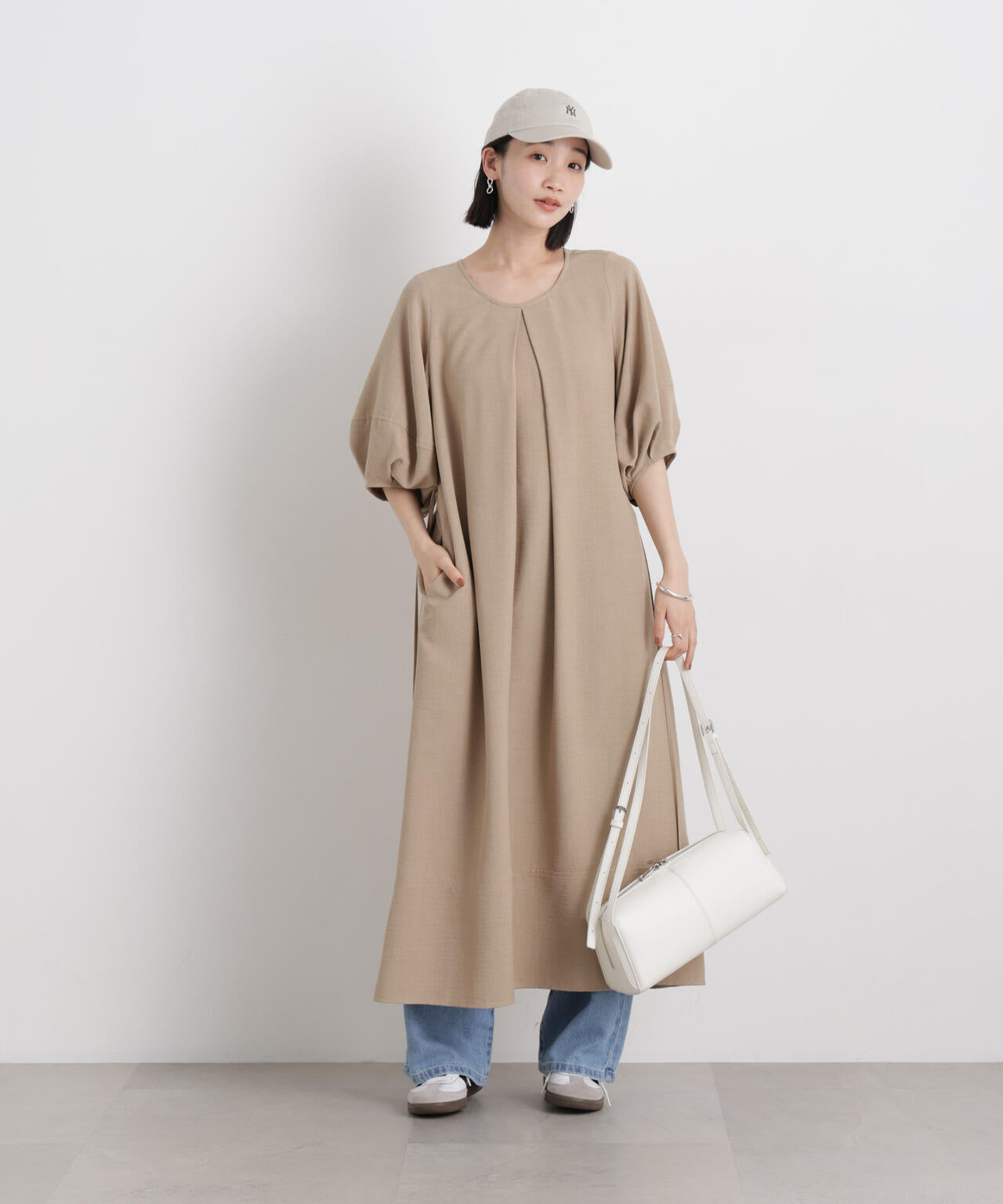 多機能リネンライク前後2wayランタンスリーブワンピース 6736119318