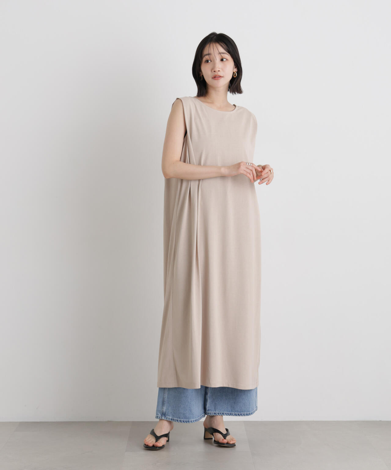 汗隠糸加工&多彩機能カットソー素材 タックスリーブワンピース 6736119321