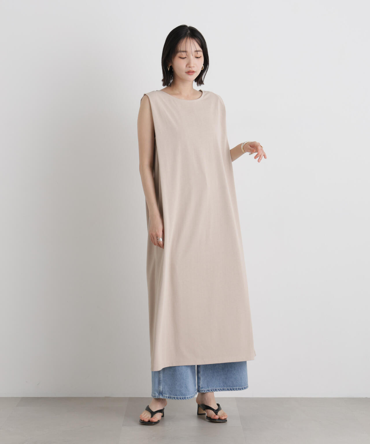 汗隠糸加工&多彩機能カットソー素材 タックスリーブワンピース 6736119321