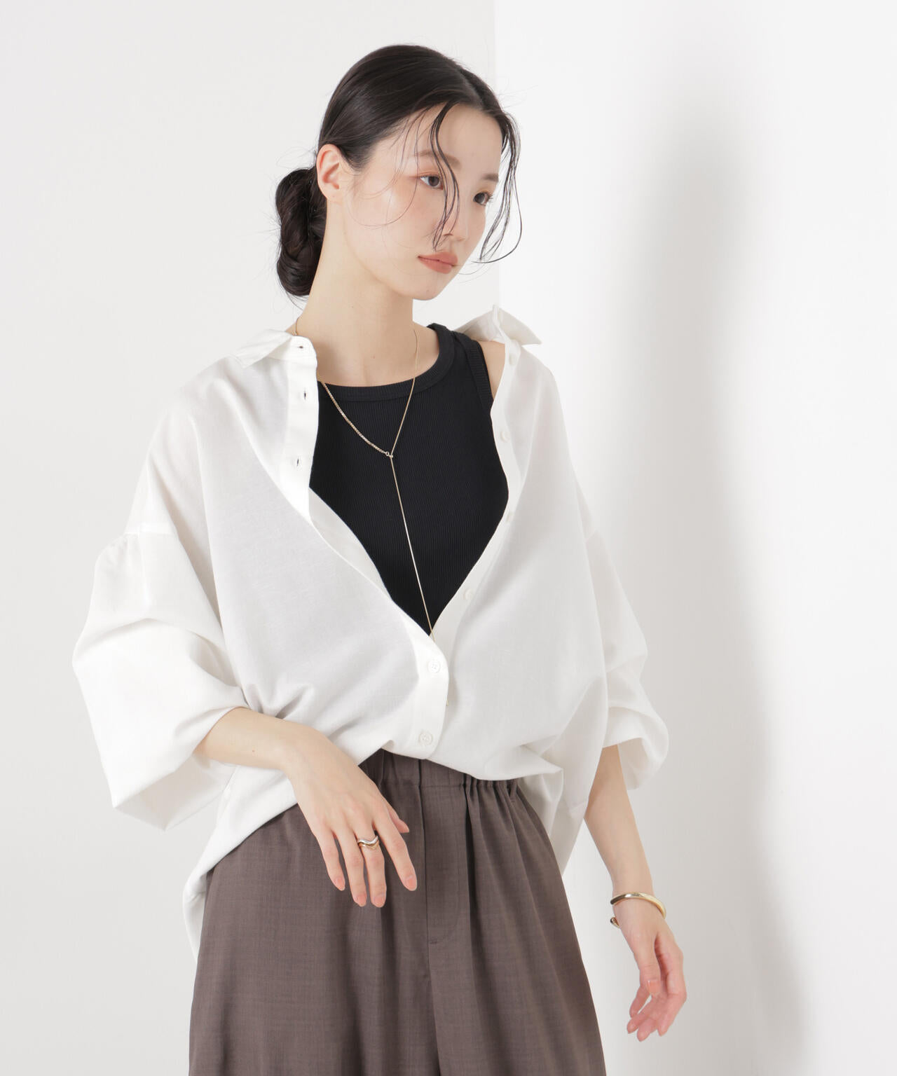 マシンウォッシャブルリネン混 ボリュームスリーブシャツ 6736120315