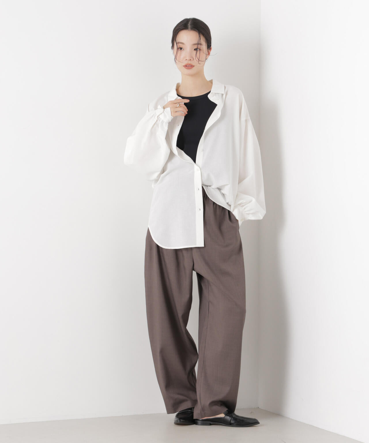 マシンウォッシャブルリネン混 ボリュームスリーブシャツ 6736120315