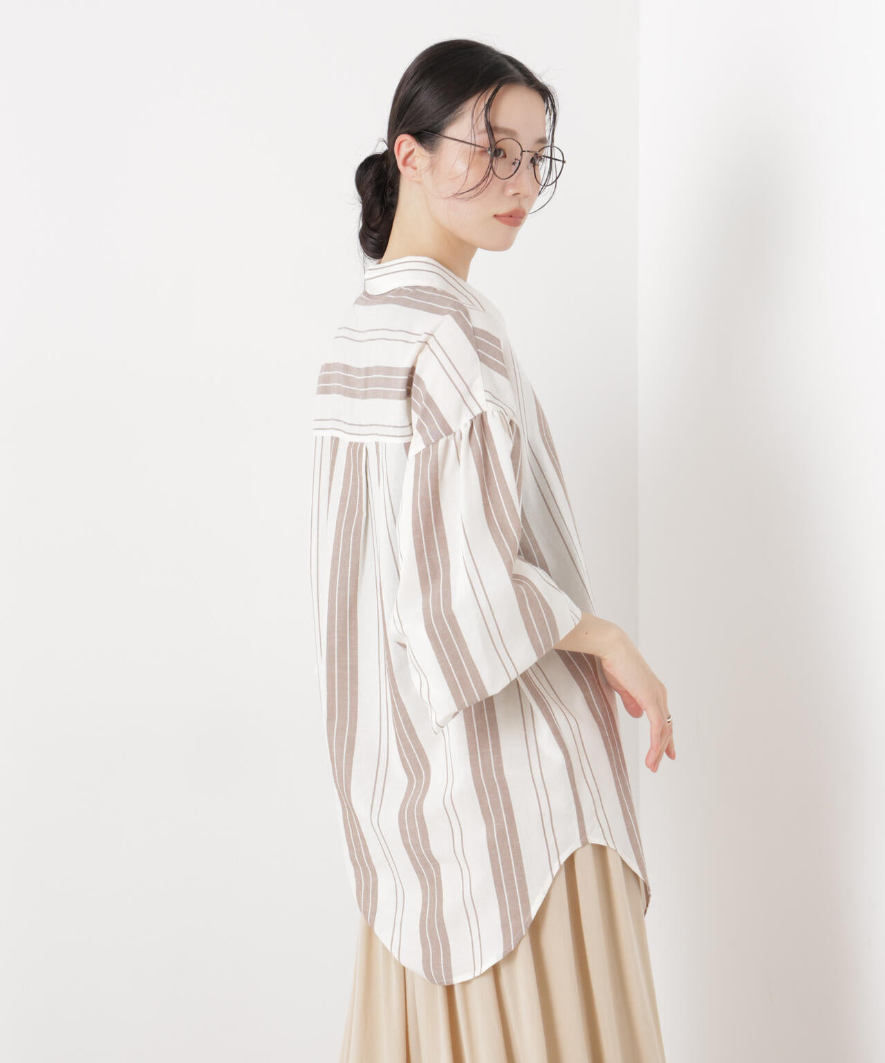 マシンウォッシャブルリネン混 ボリュームスリーブシャツ 6736120315