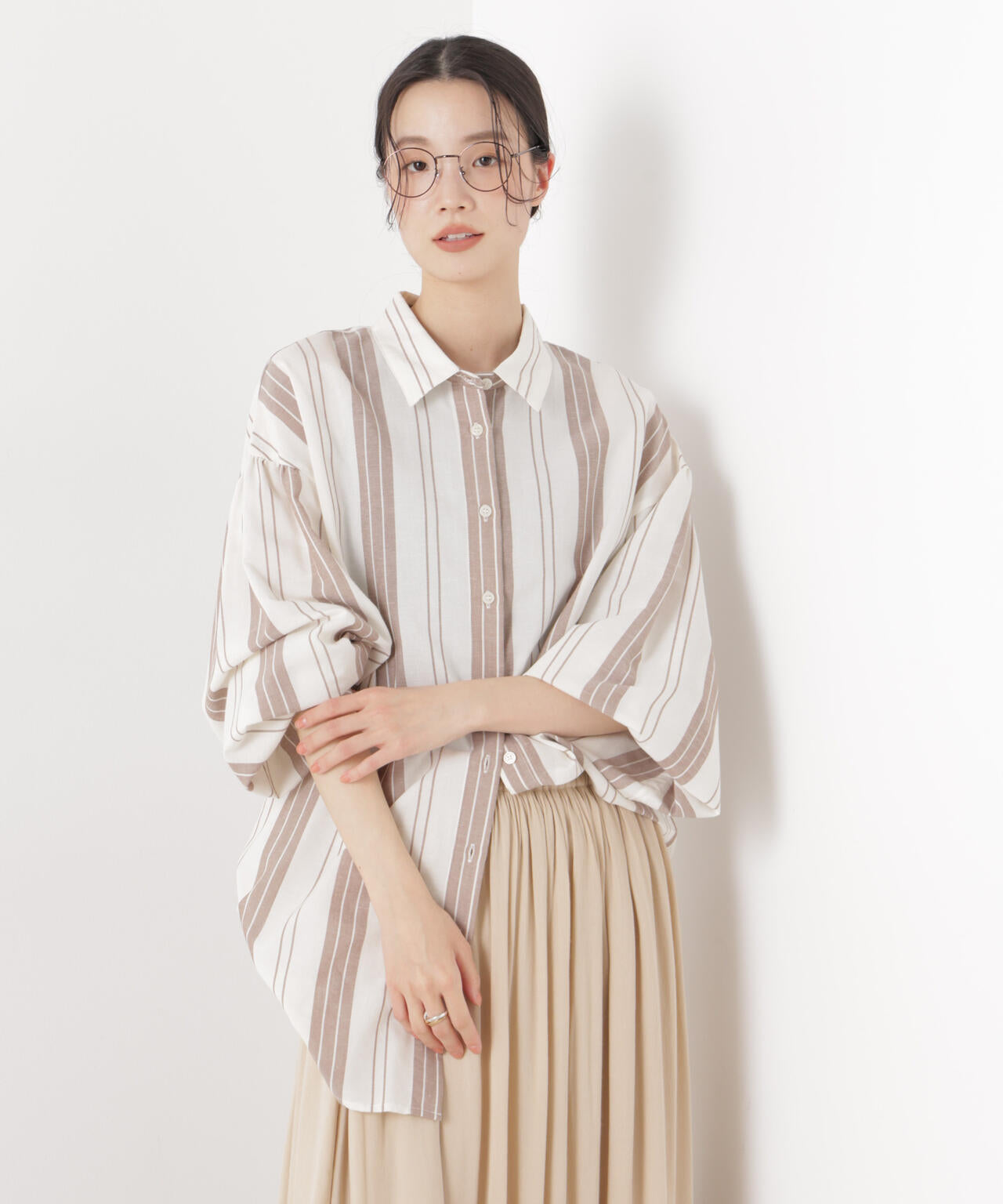 マシンウォッシャブルリネン混 ボリュームスリーブシャツ 6736120315