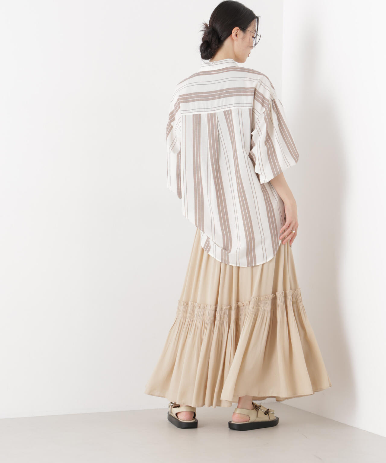 マシンウォッシャブルリネン混 ボリュームスリーブシャツ 6736120315