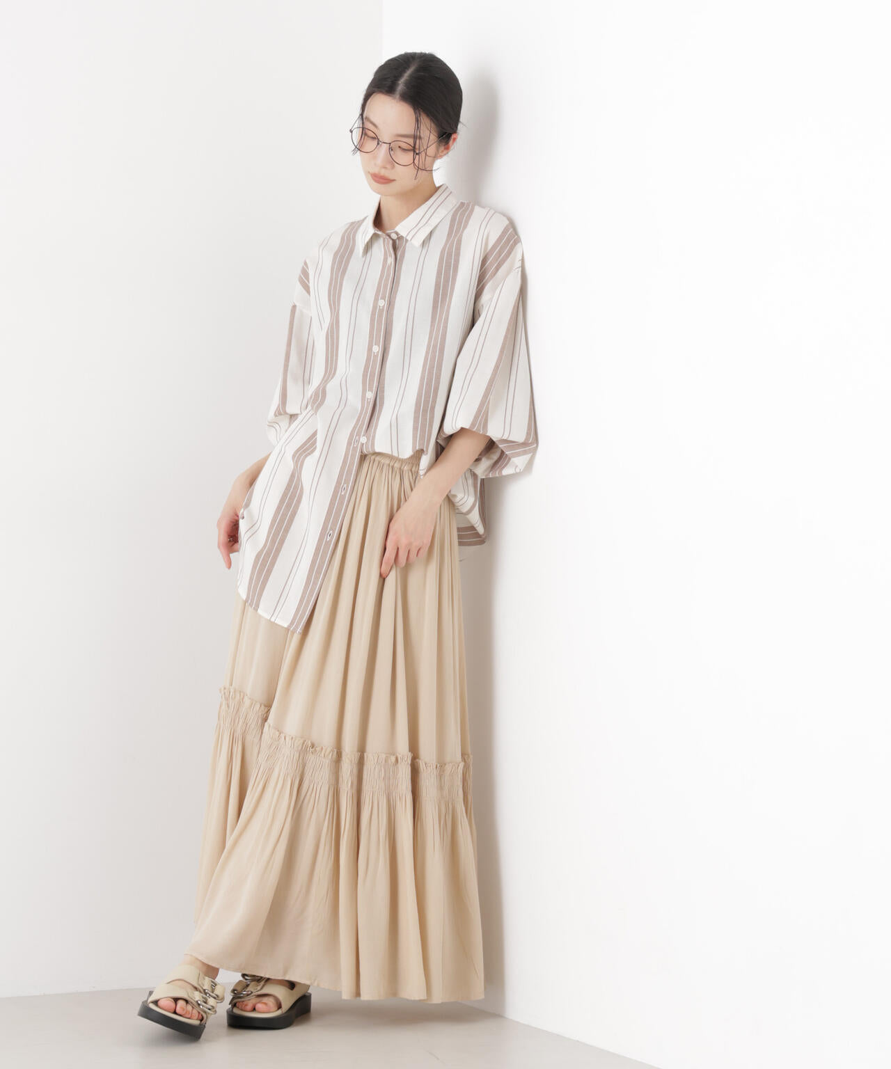 マシンウォッシャブルリネン混 ボリュームスリーブシャツ 6736120315