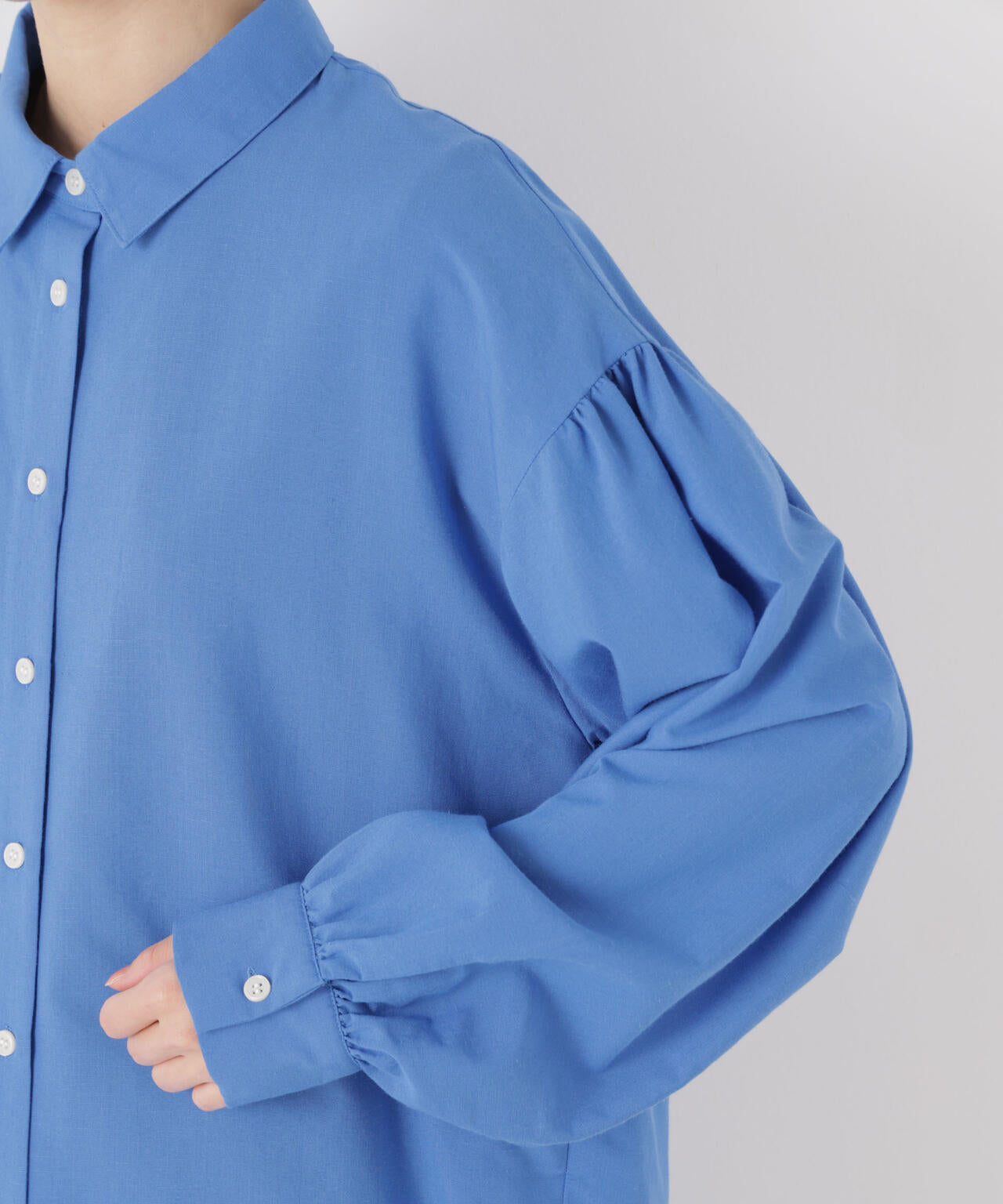 マシンウォッシャブルリネン混 ボリュームスリーブシャツ 6736120315