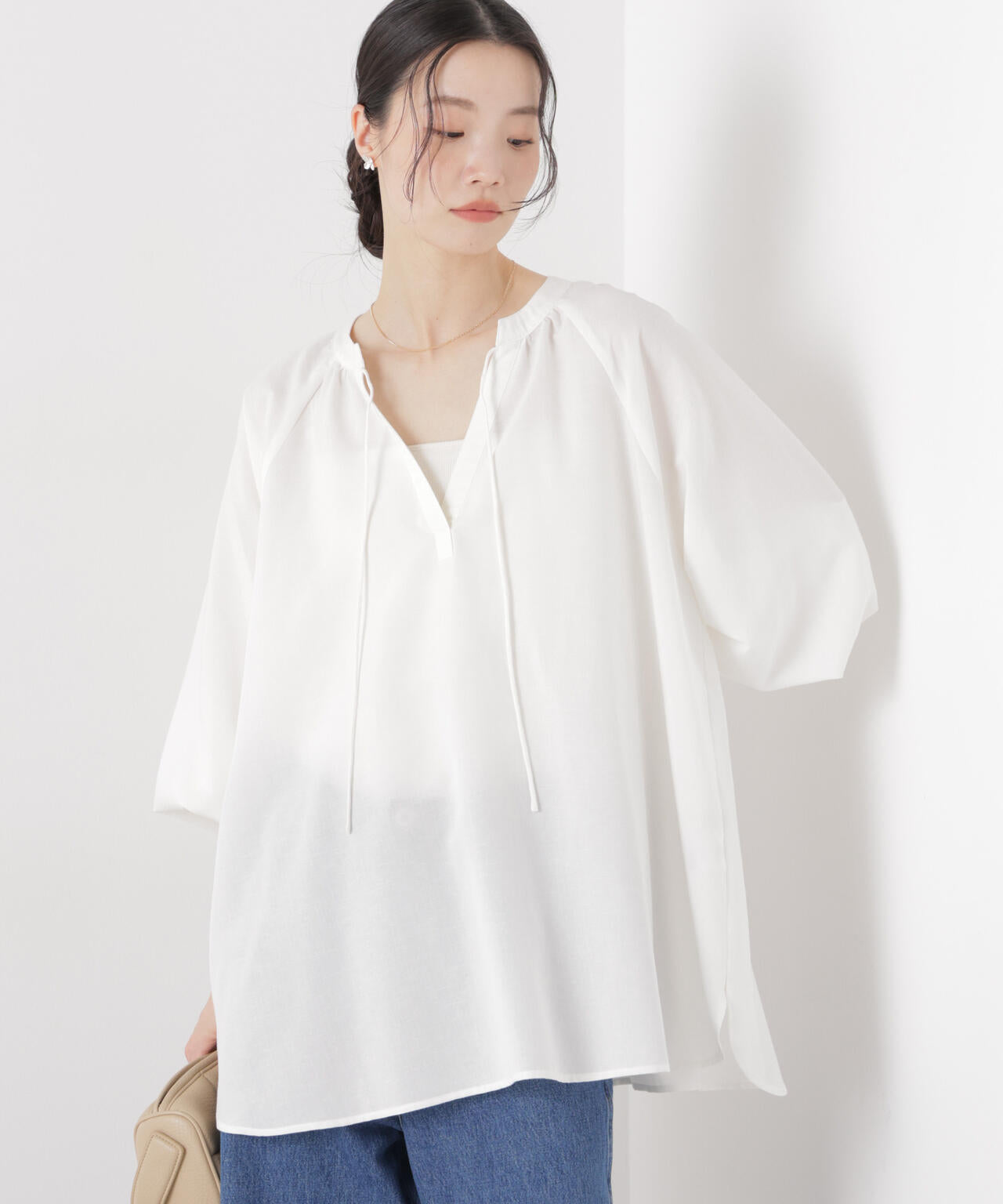 マシンウォッシャブルリネン混 ドルマンプルオーバーブラウス 6736120316