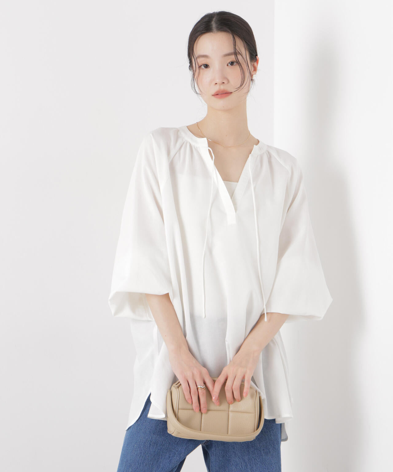 マシンウォッシャブルリネン混 ドルマンプルオーバーブラウス 6736120316