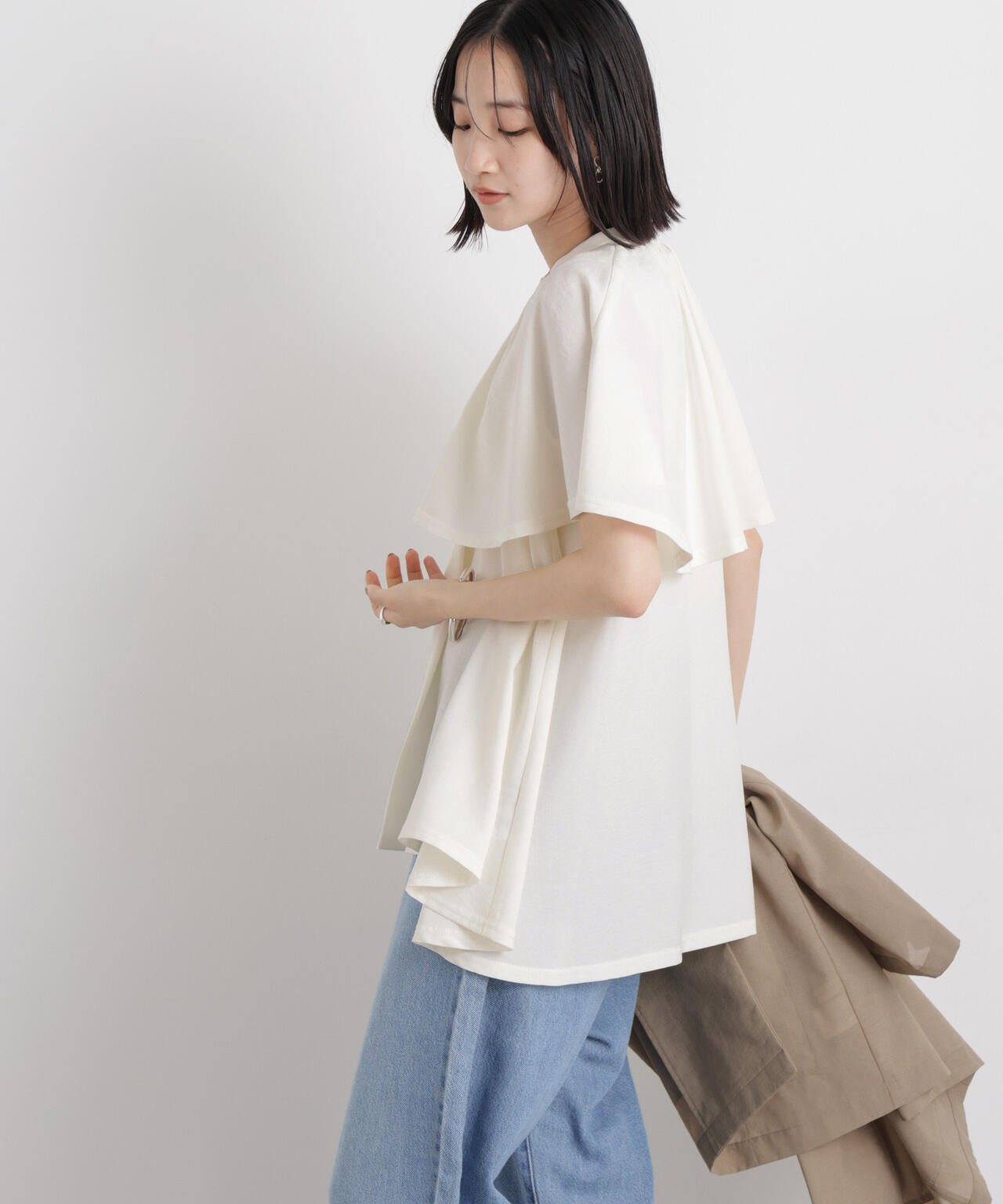 多機能リネンライクケープカラーセットデザインブラウス 6736121307