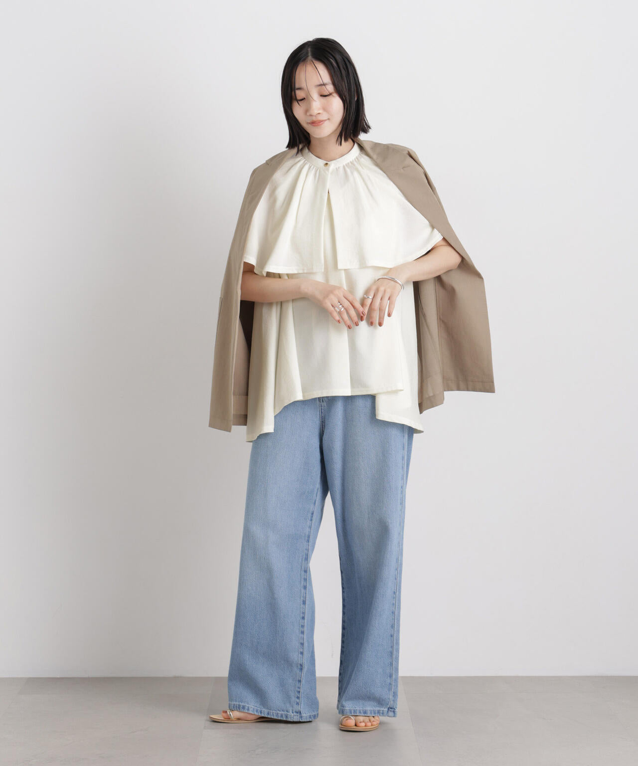 多機能リネンライクケープカラーセットデザインブラウス 6736121307