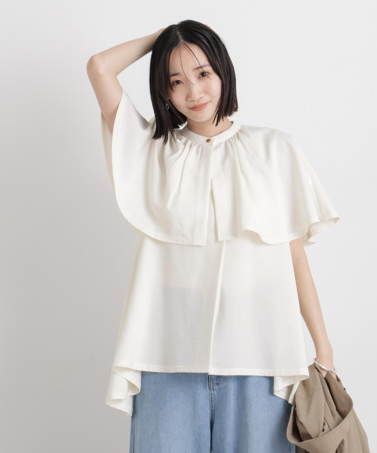 多機能リネンライクケープカラーセットデザインブラウス 6736121307