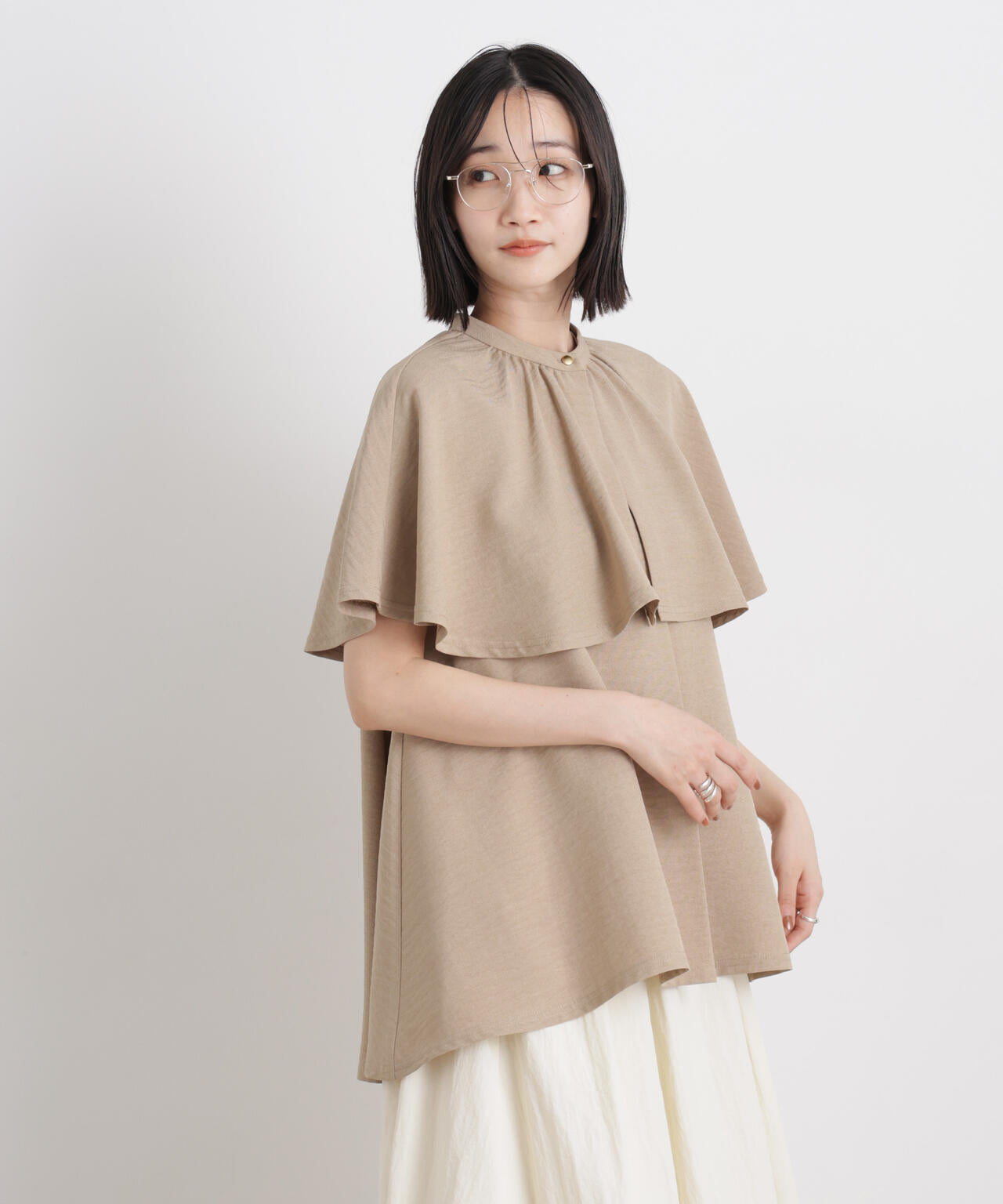 多機能リネンライクケープカラーセットデザインブラウス 6736121307