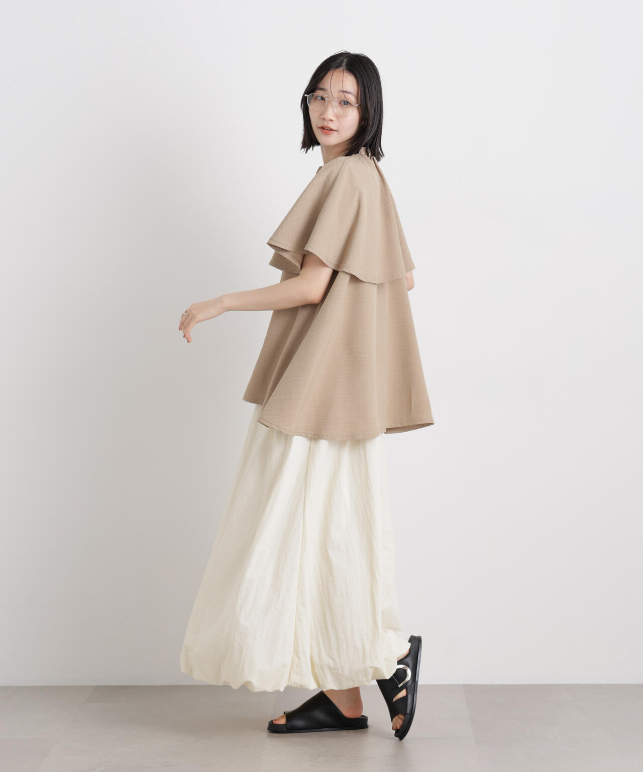 多機能リネンライクケープカラーセットデザインブラウス 6736121307