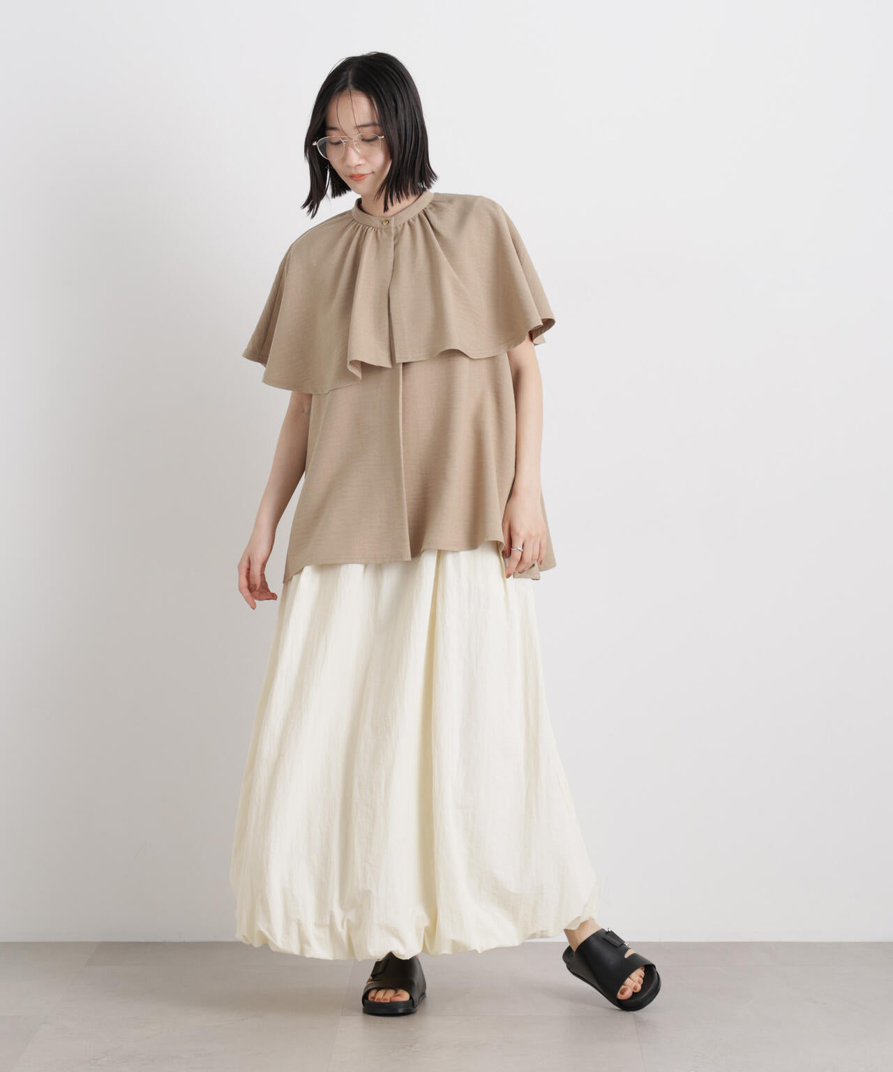 多機能リネンライクケープカラーセットデザインブラウス 6736121307