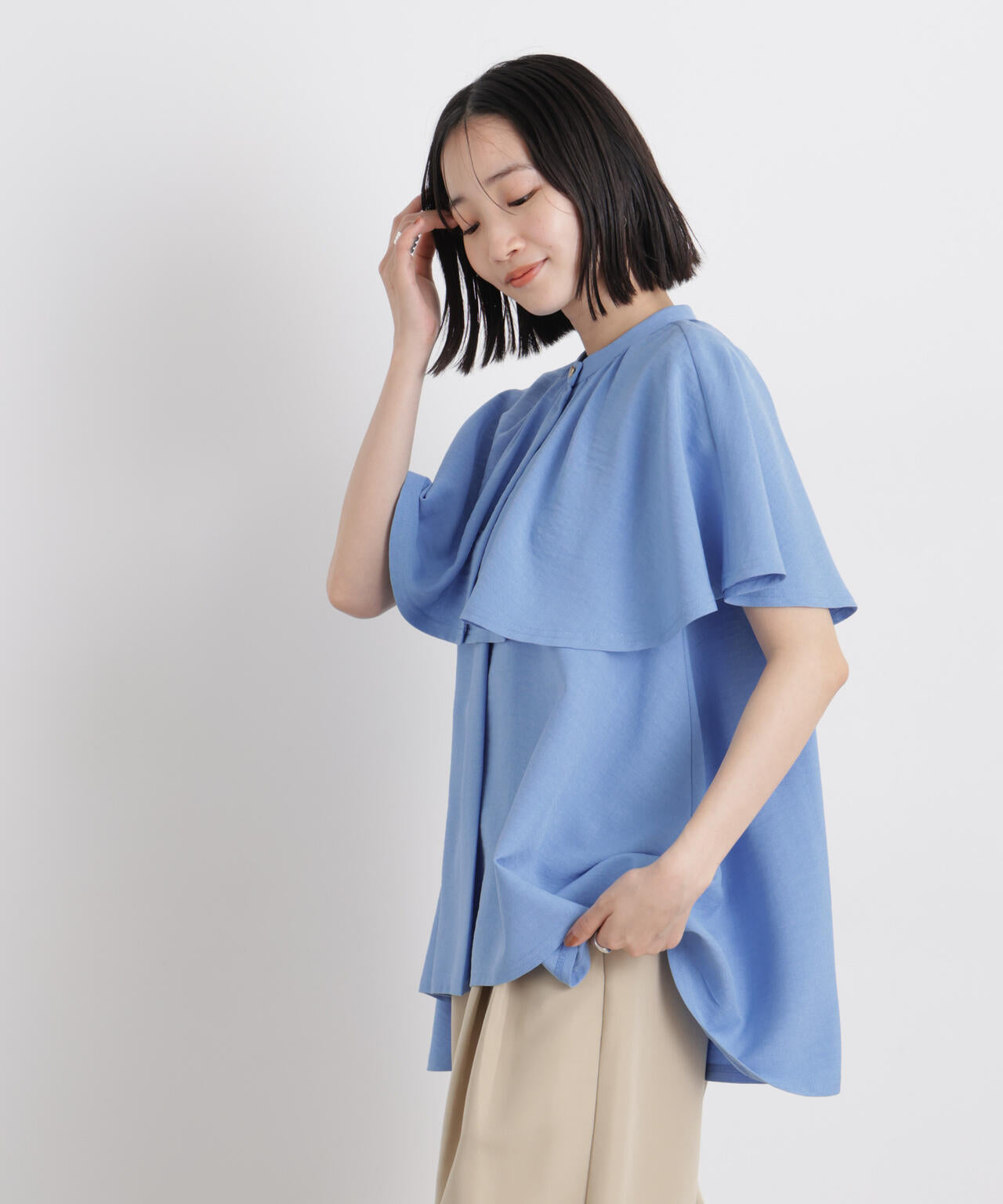 多機能リネンライクケープカラーセットデザインブラウス 6736121307