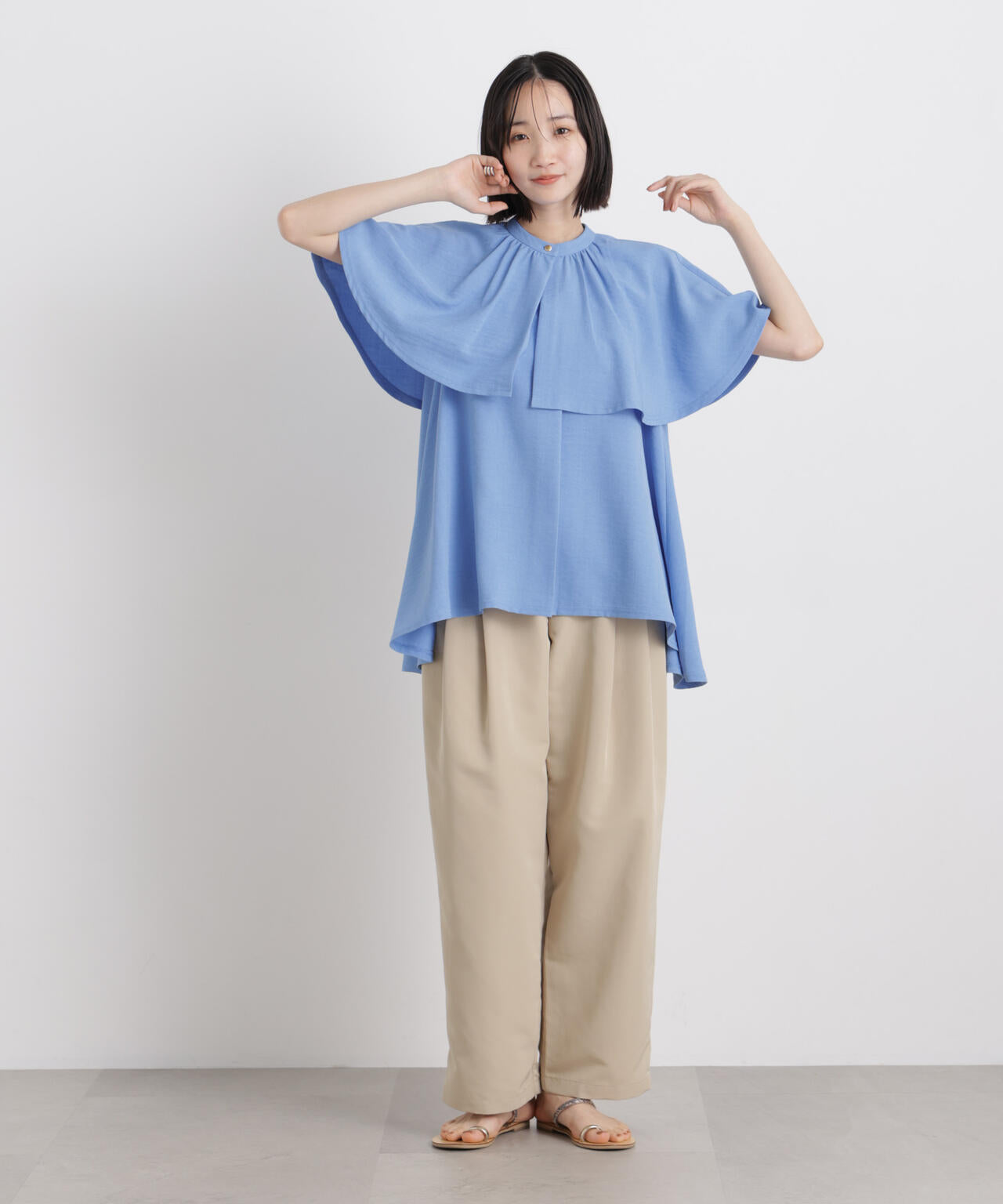 多機能リネンライクケープカラーセットデザインブラウス 6736121307
