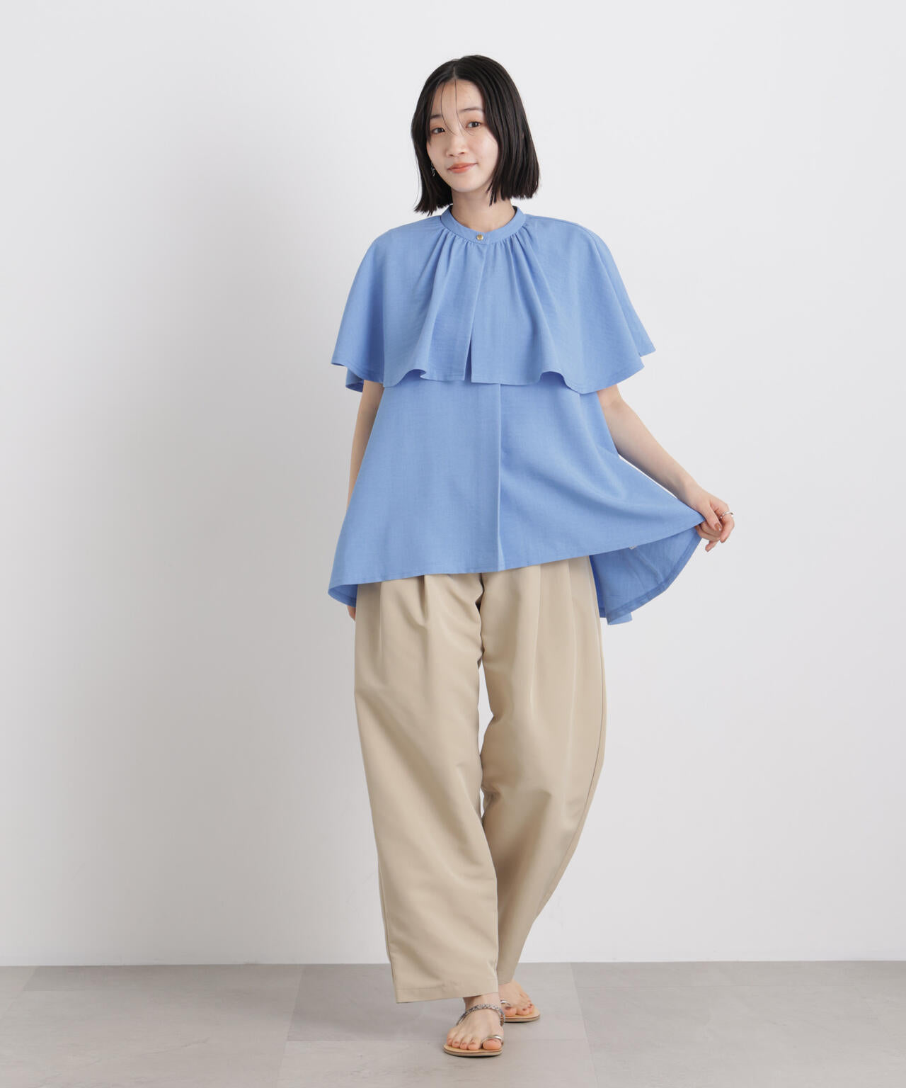 多機能リネンライクケープカラーセットデザインブラウス 6736121307