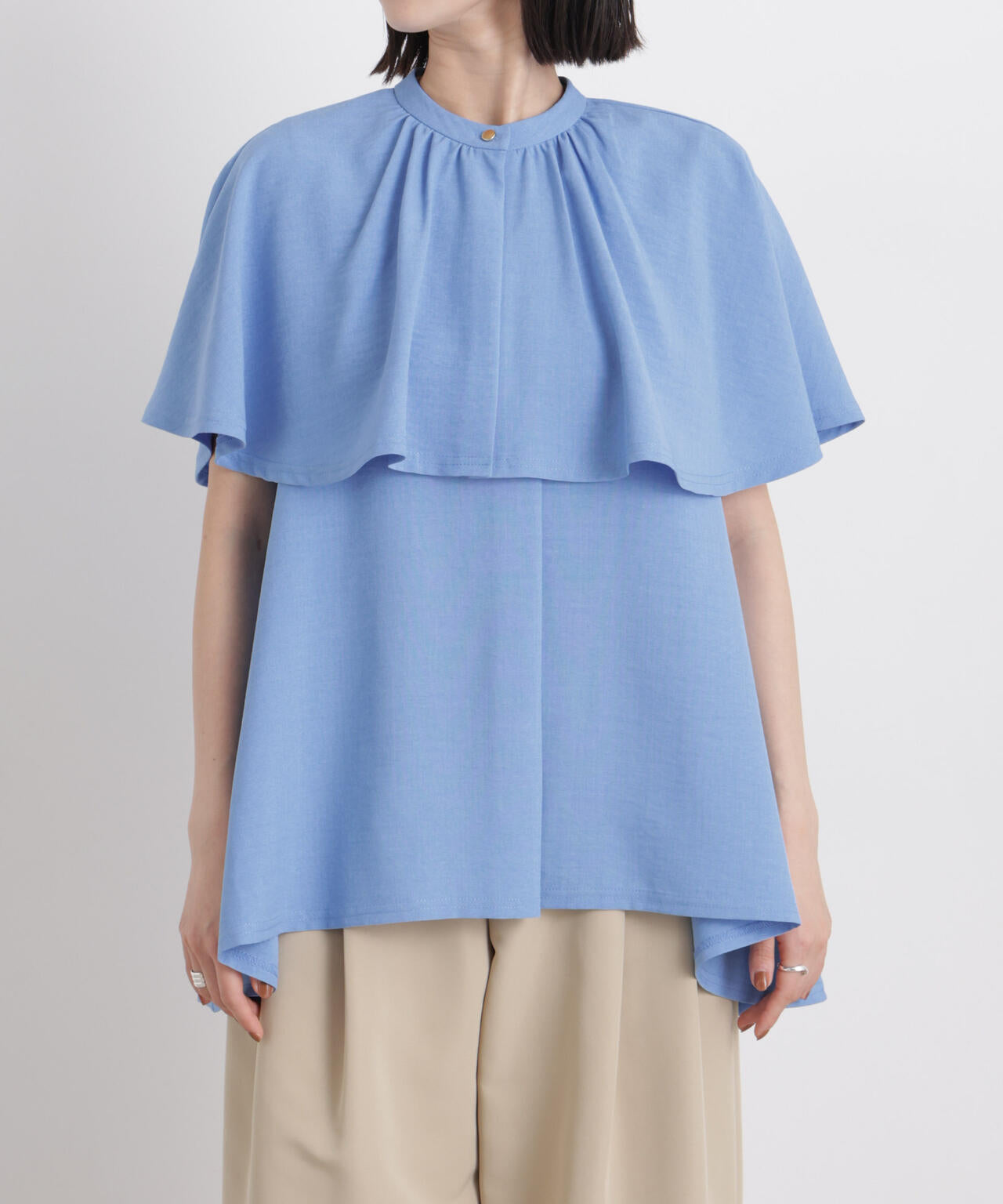 多機能リネンライクケープカラーセットデザインブラウス 6736121307