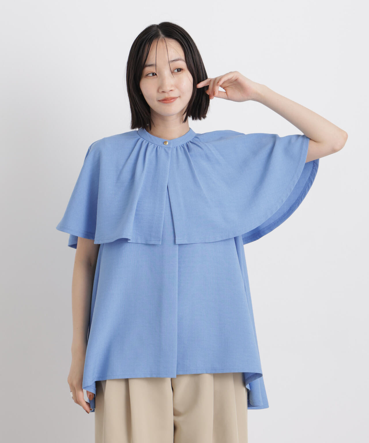 多機能リネンライクケープカラーセットデザインブラウス 6736121307