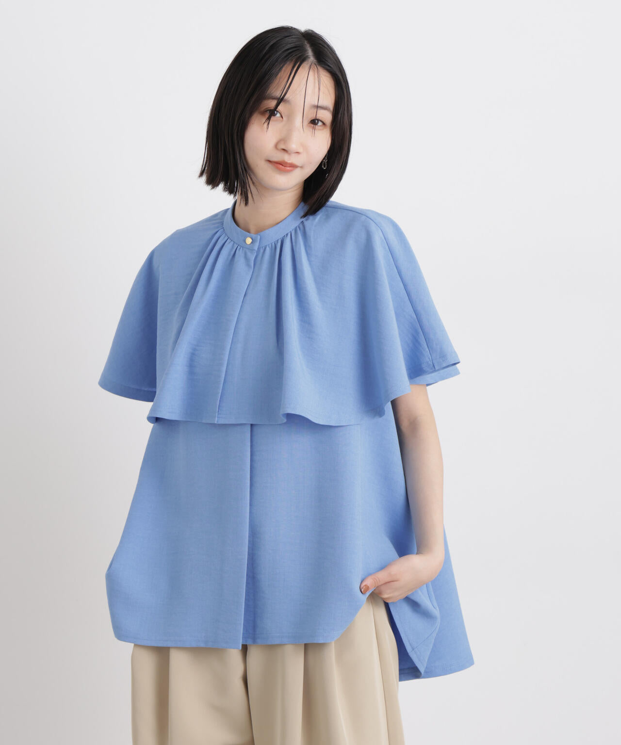 多機能リネンライクケープカラーセットデザインブラウス 6736121307