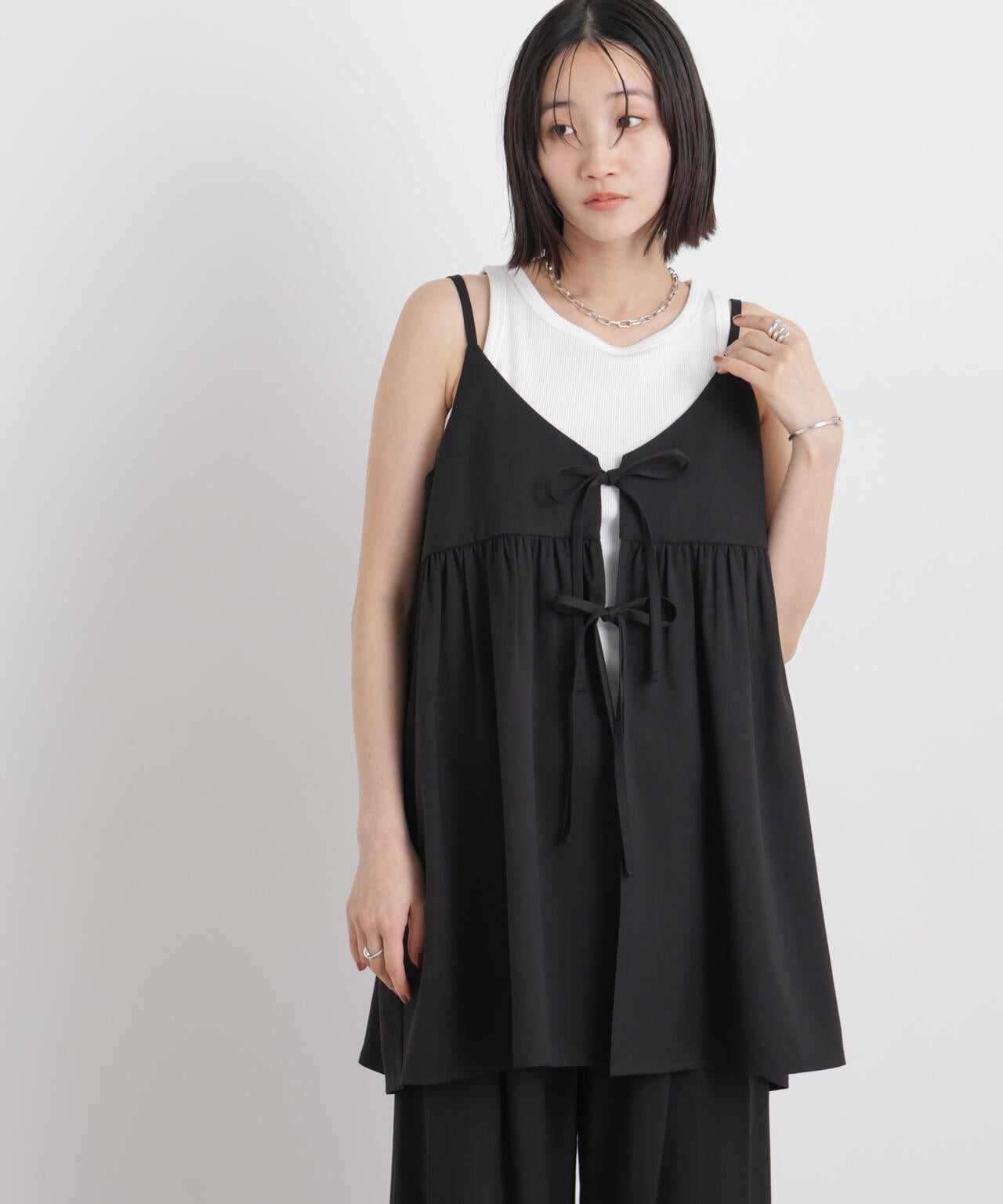 微光沢ツイル前後2wayリボンキャミソール(セットアップ可) 6736121308