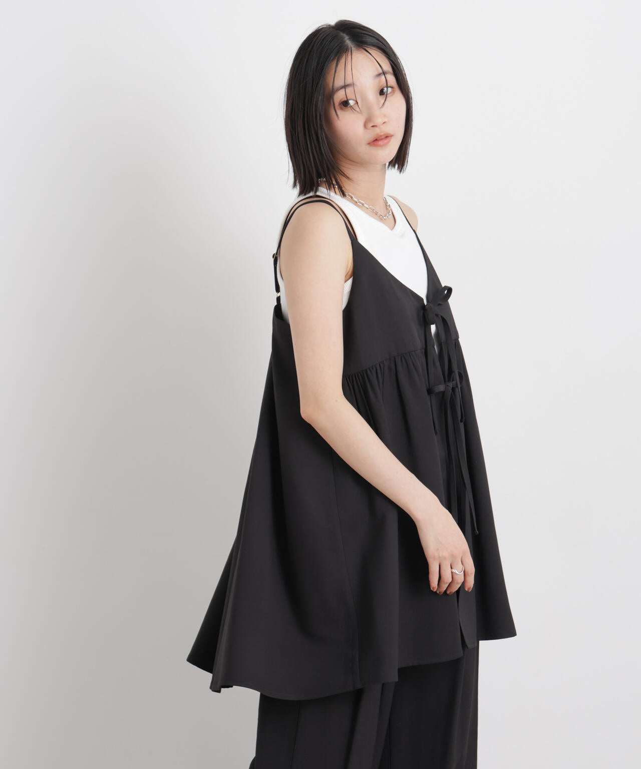 微光沢ツイル前後2wayリボンキャミソール(セットアップ可) 6736121308