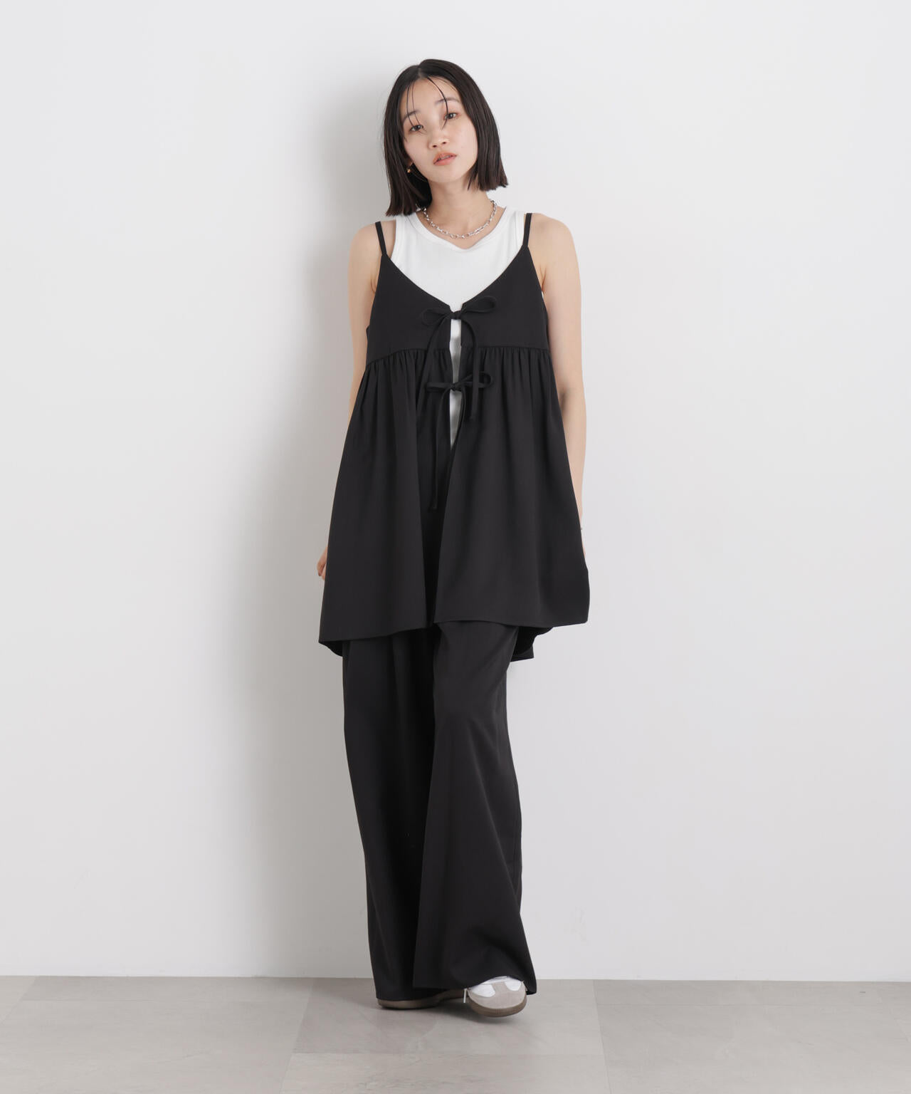 微光沢ツイル前後2wayリボンキャミソール(セットアップ可) 6736121308