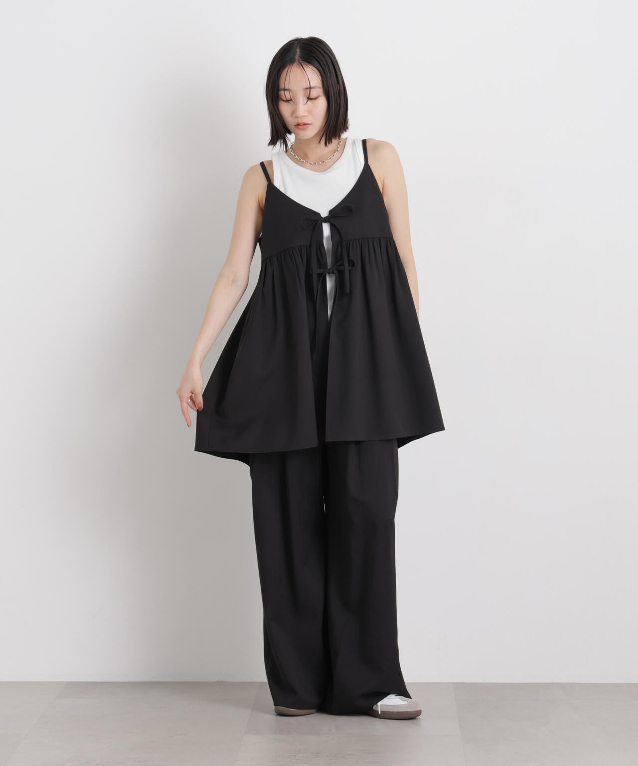 微光沢ツイル前後2wayリボンキャミソール(セットアップ可) 6736121308