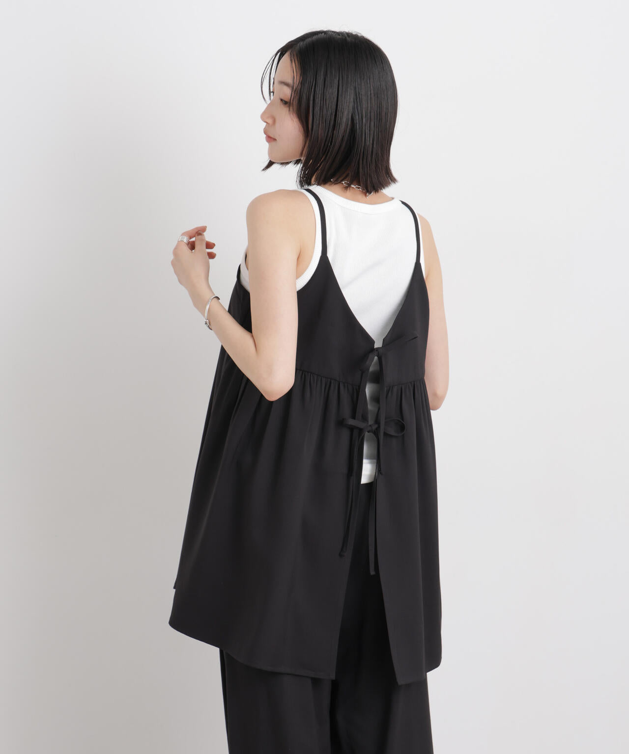 微光沢ツイル前後2wayリボンキャミソール(セットアップ可) 6736121308