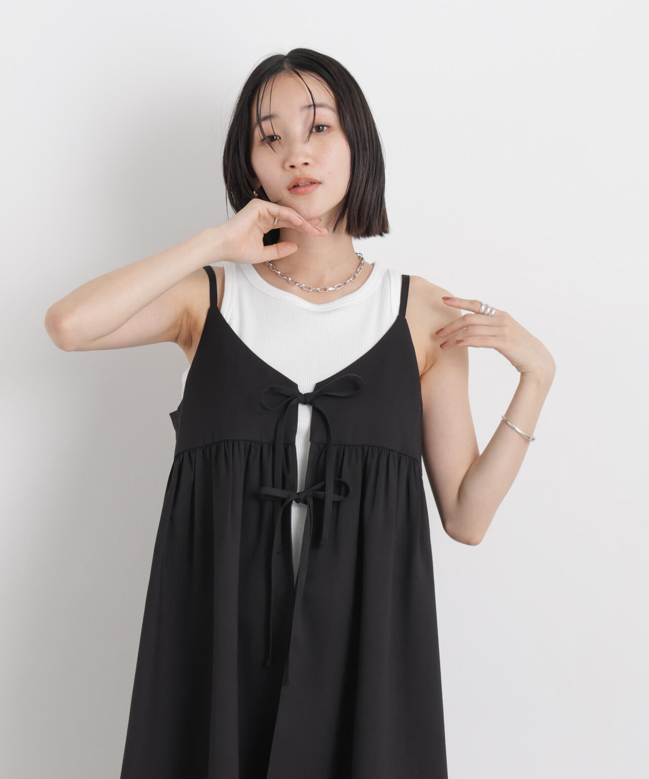 微光沢ツイル前後2wayリボンキャミソール(セットアップ可) 6736121308