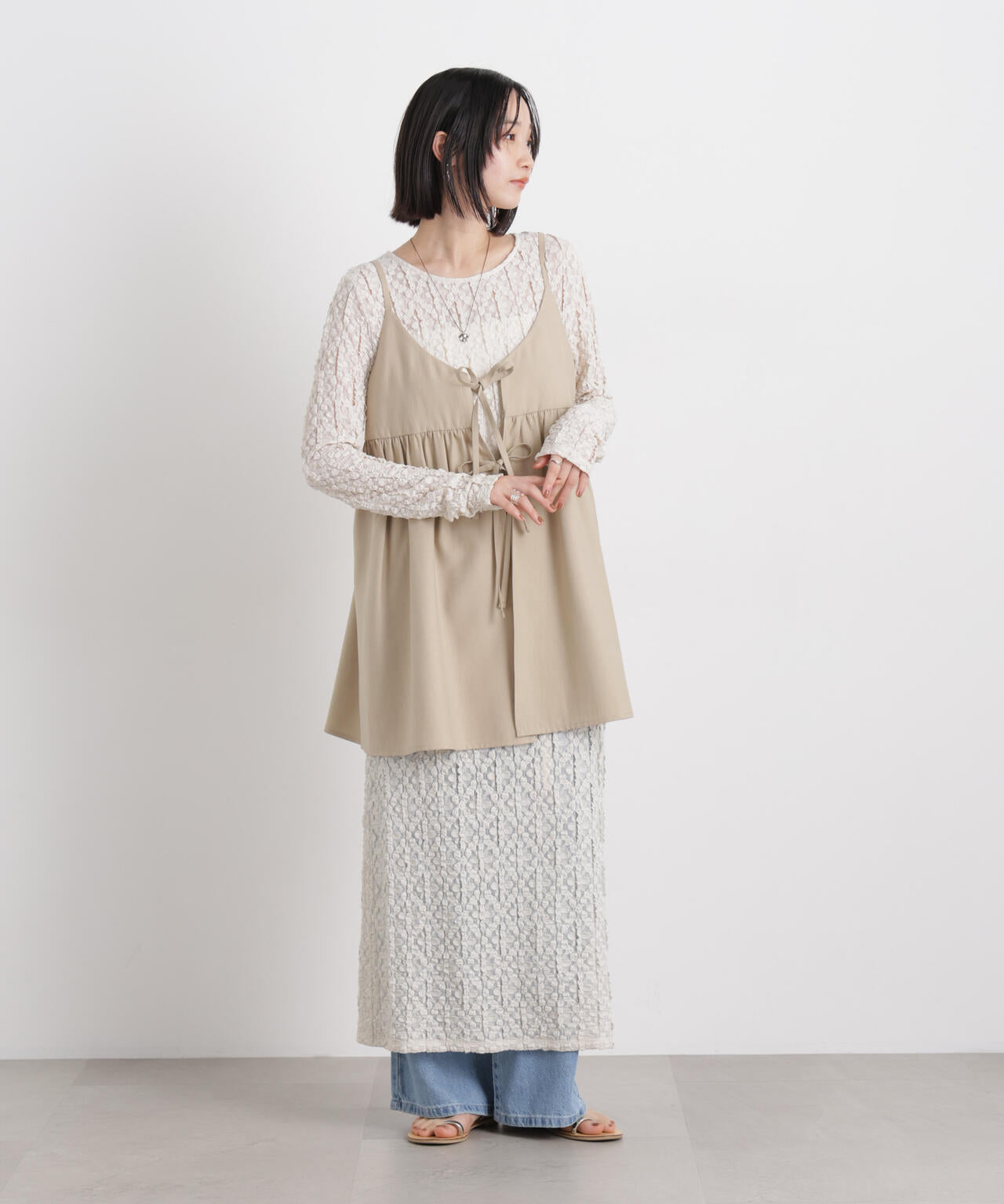 微光沢ツイル前後2wayリボンキャミソール(セットアップ可) 6736121308