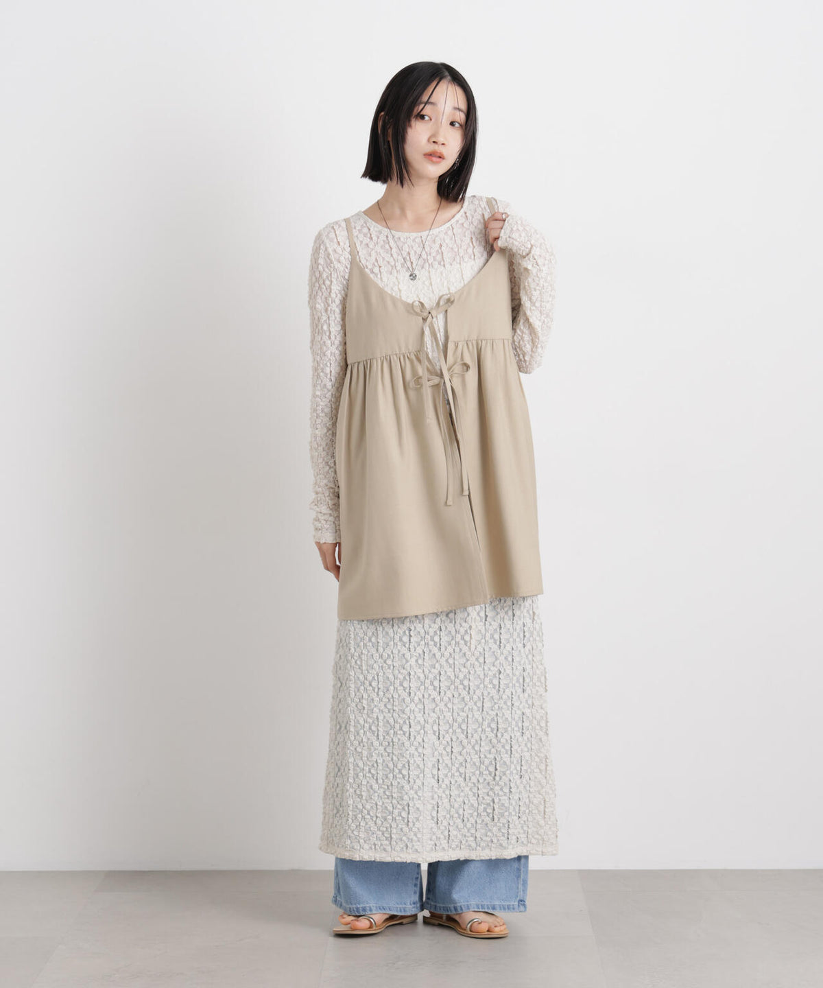 微光沢ツイル前後2wayリボンキャミソール(セットアップ可) 6736121308