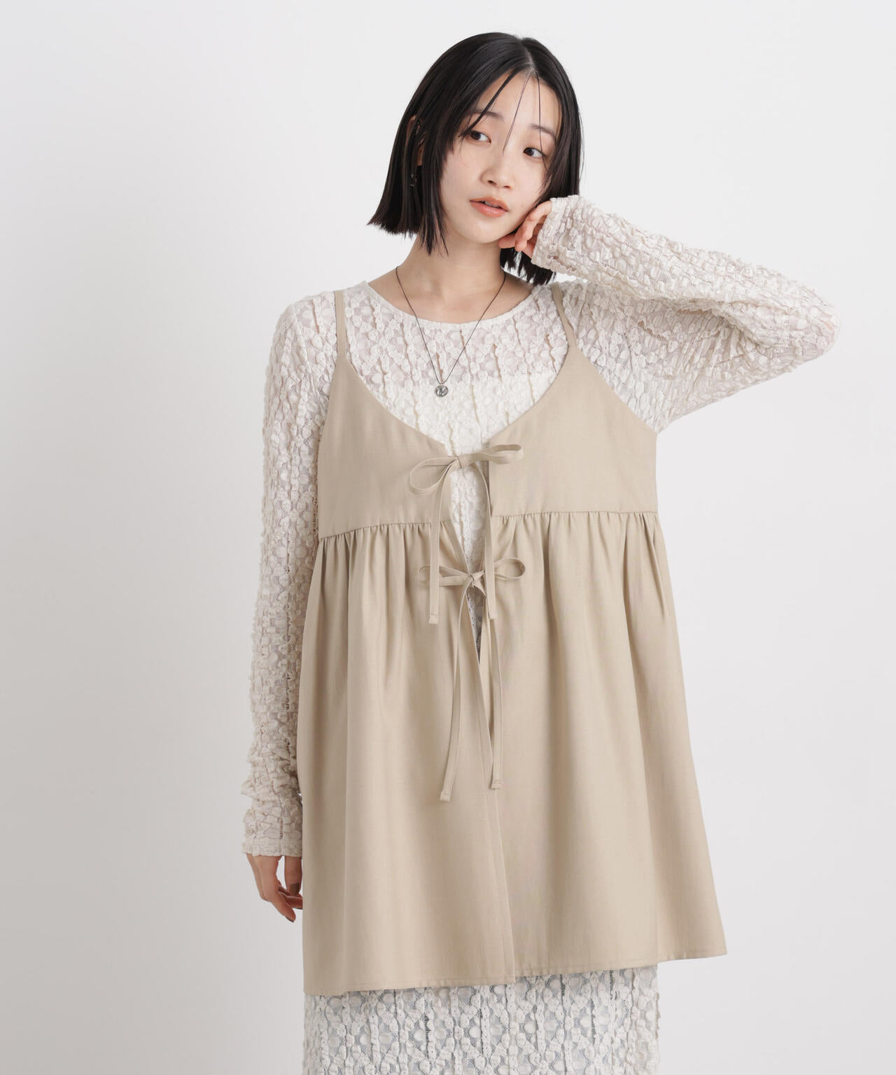 微光沢ツイル前後2wayリボンキャミソール(セットアップ可) 6736121308