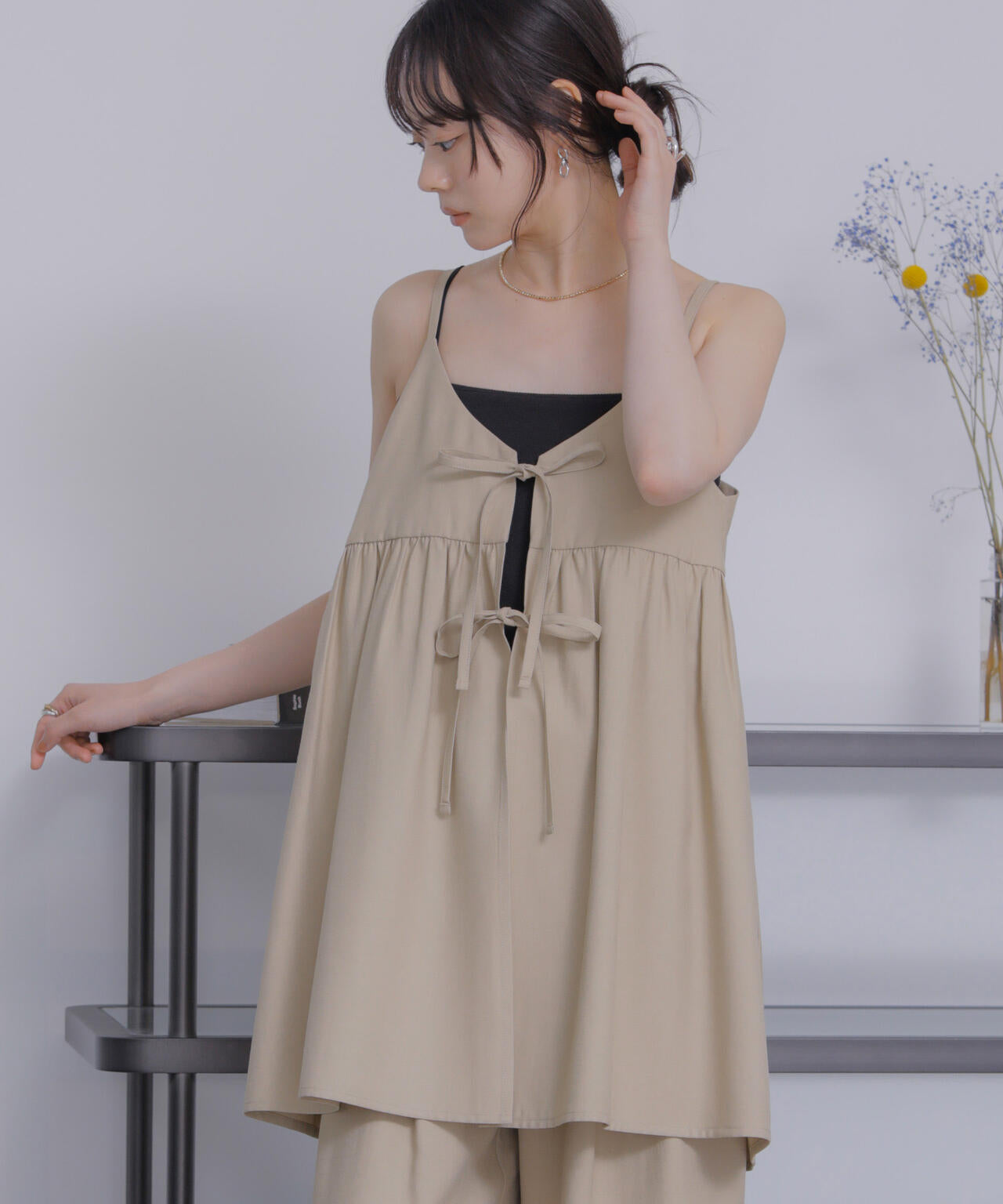 微光沢ツイル前後2wayリボンキャミソール(セットアップ可) 6736121308