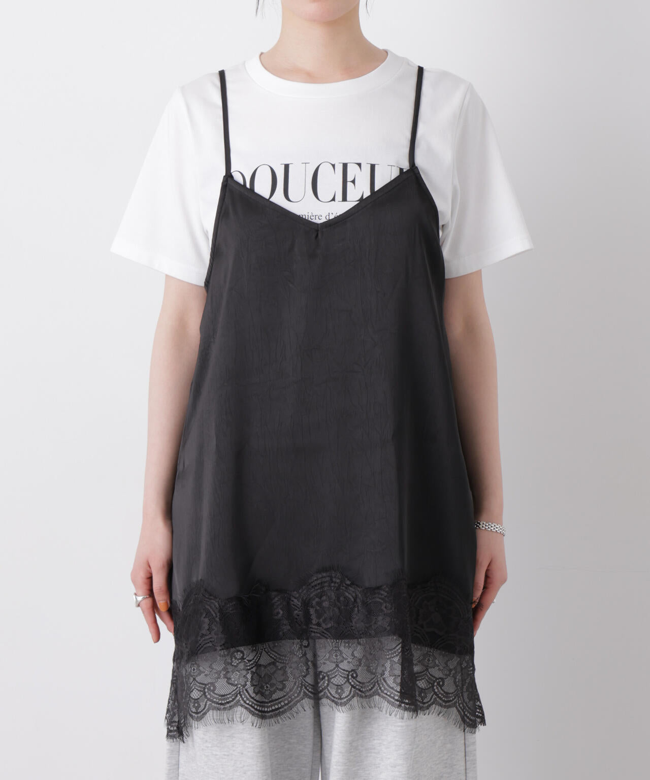 レースヘムサテンキャミソールトップス 6736121319