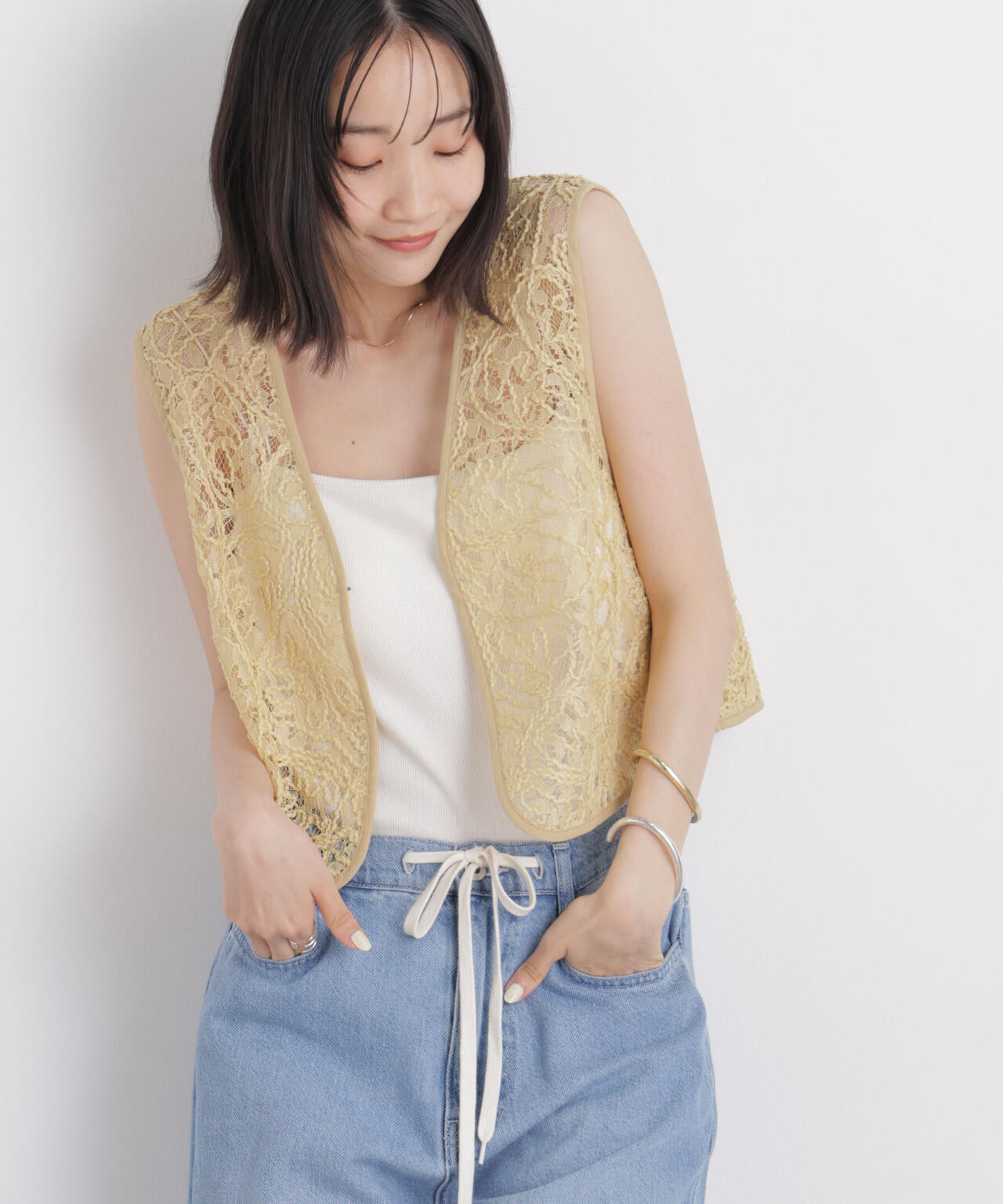 刺繍レースショートジレ 6736121321