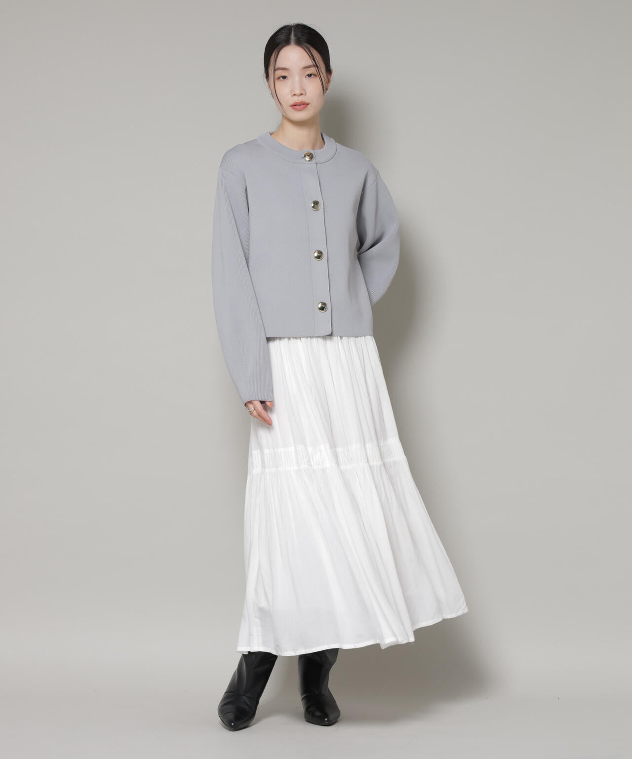 ビッグボタンクルーネックニットカーディガン 6736122302