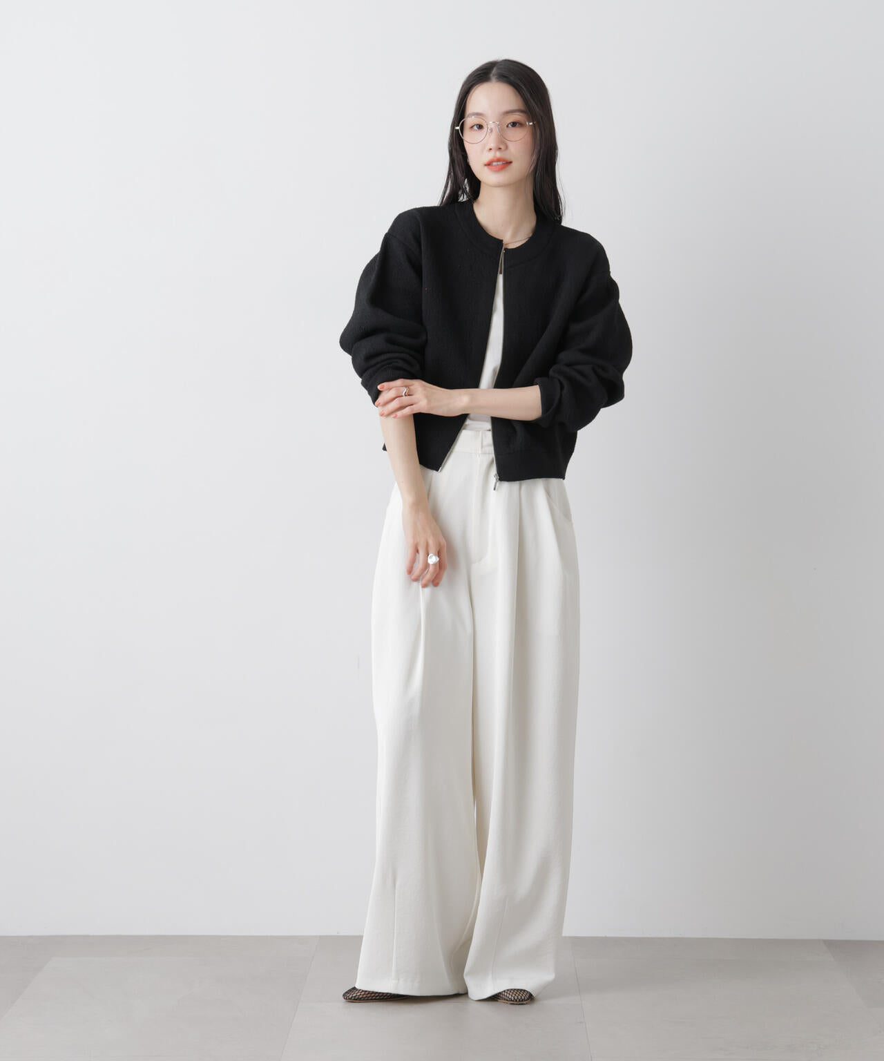 梨地ダブルフェイスジップアップニット 6736122306