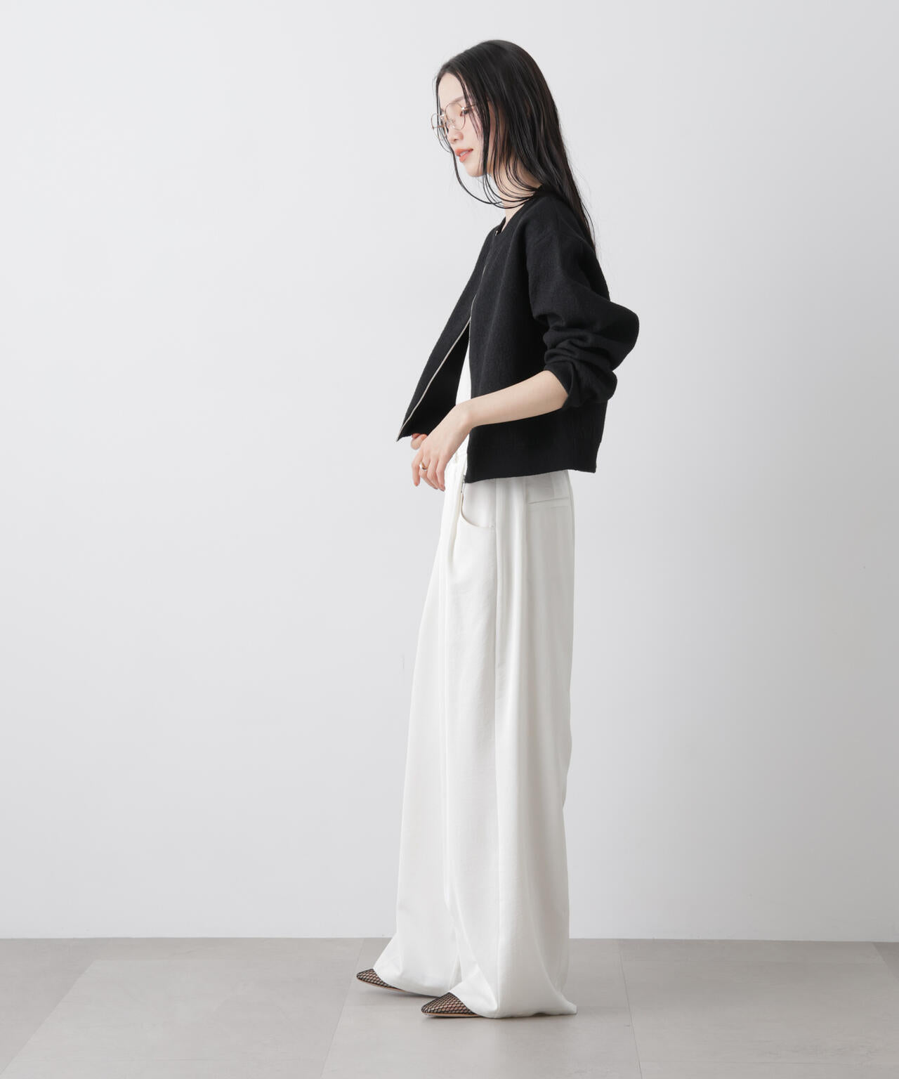 梨地ダブルフェイスジップアップニット 6736122306