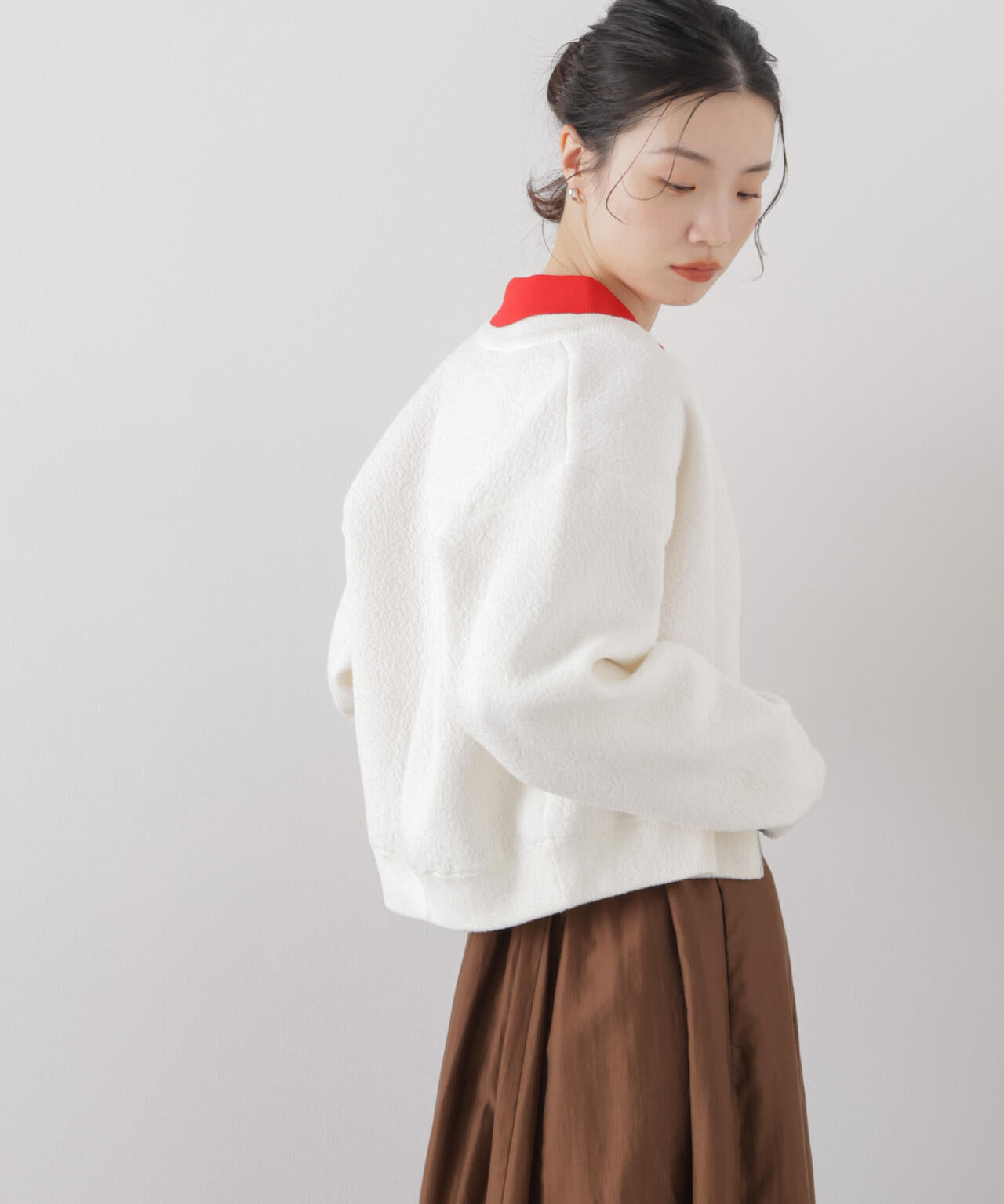 梨地ダブルフェイスジップアップニット 6736122306