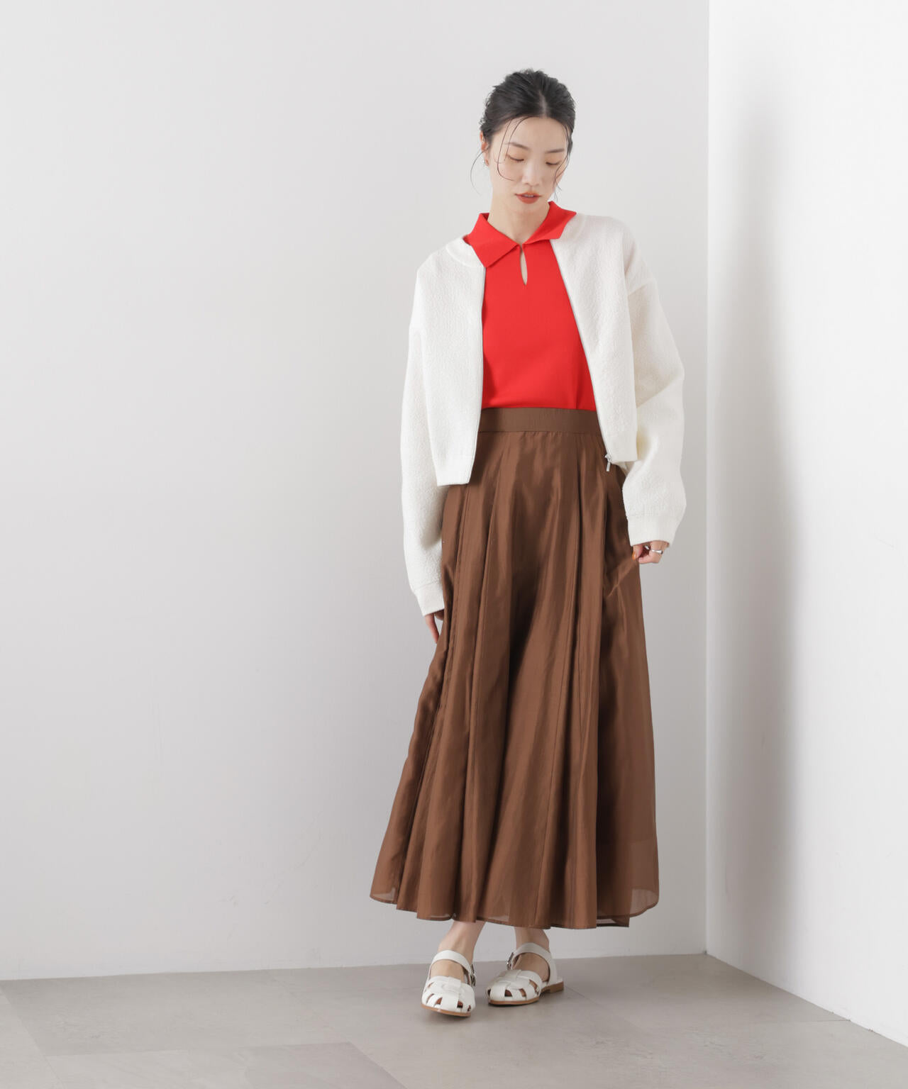 梨地ダブルフェイスジップアップニット 6736122306