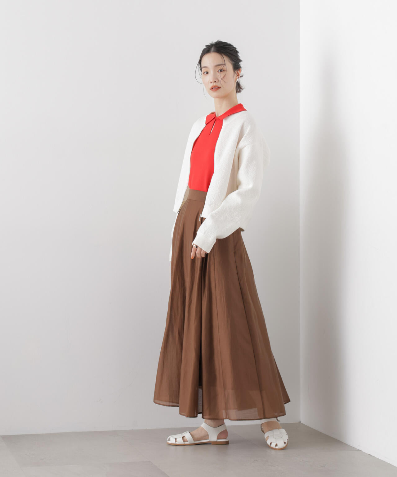 梨地ダブルフェイスジップアップニット 6736122306