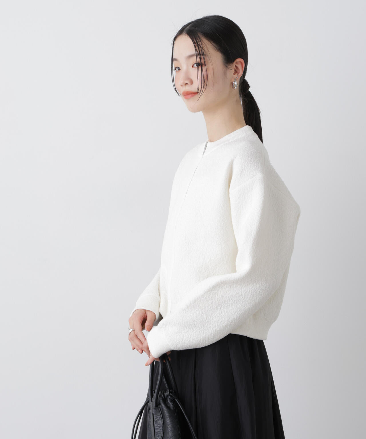 梨地ダブルフェイスジップアップニット 6736122306