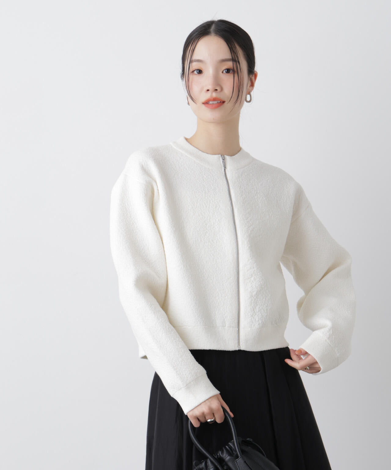 梨地 ダブルフェイス ジップアップ ニット