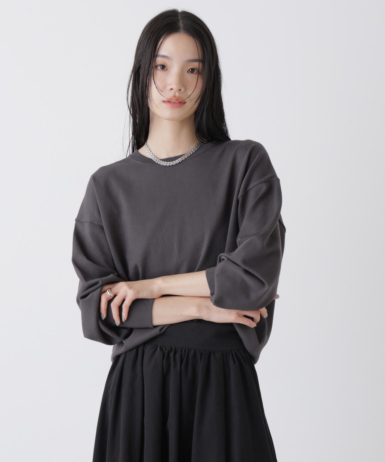 洗濯機洗可バンブーレーヨンニット ワイドクルーネックプルオーバー 6736122309