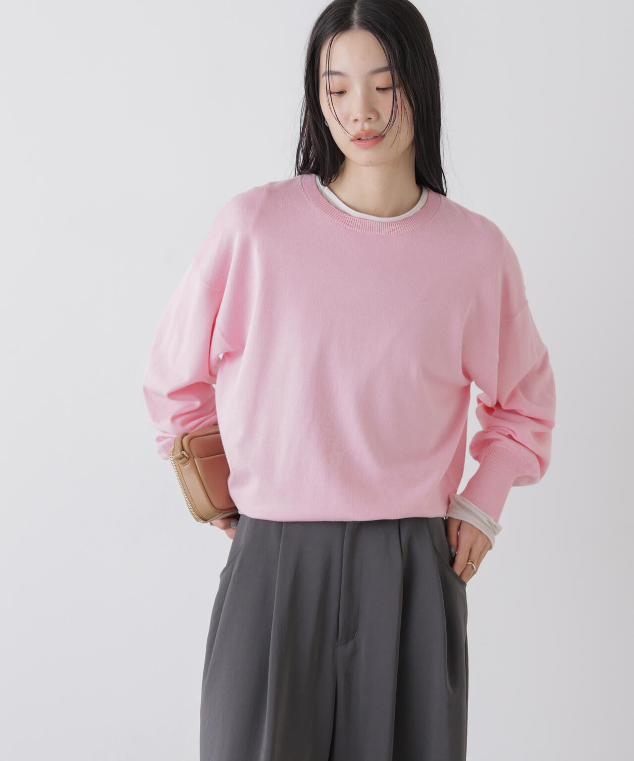 洗濯機洗可バンブーレーヨンニット ワイドクルーネックプルオーバー 6736122309