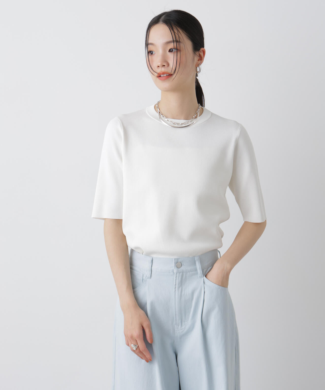 洗濯機洗い可UVカット接触冷感半袖ニット 6736122313