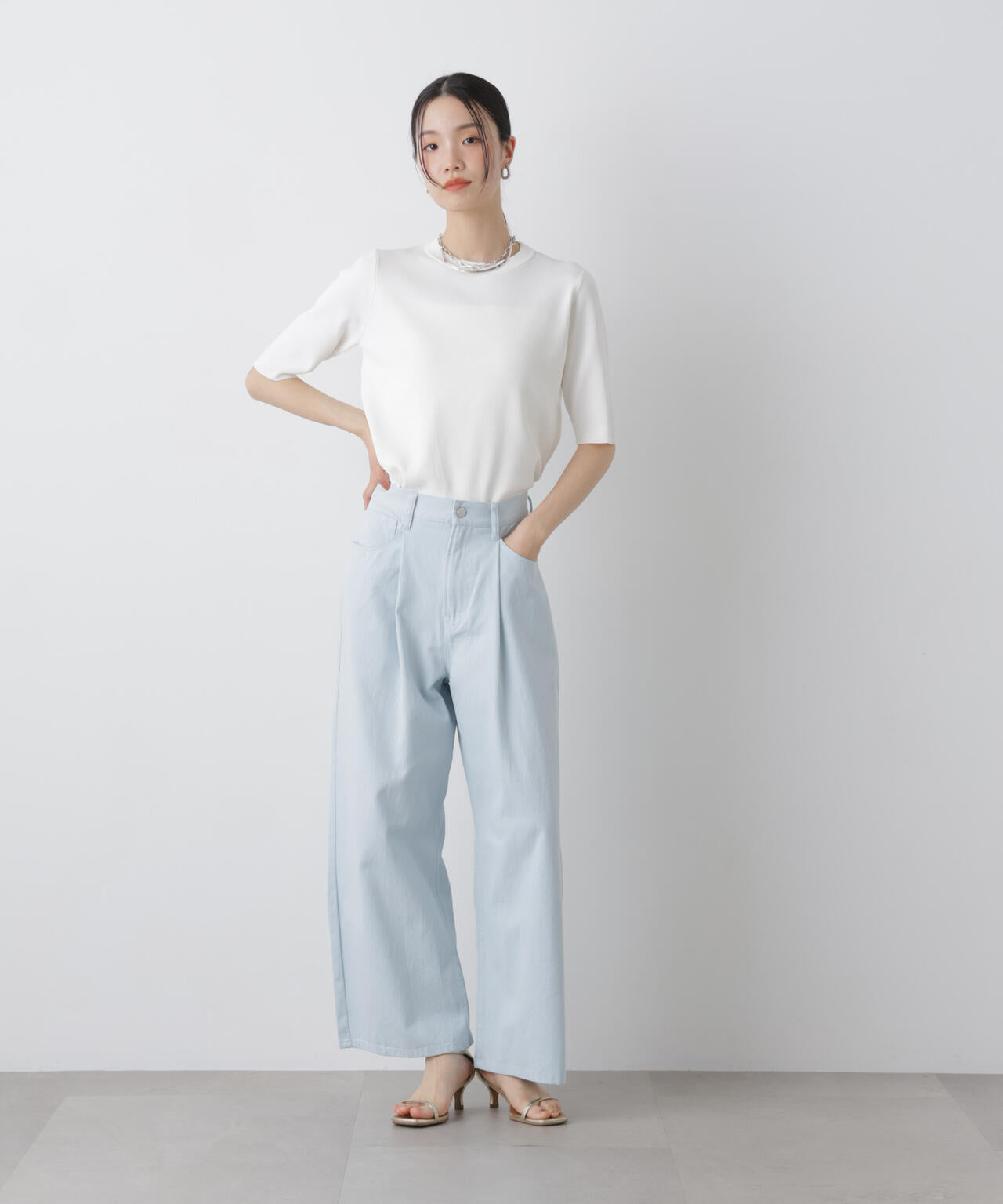 洗濯機洗い可UVカット接触冷感半袖ニット 6736122313